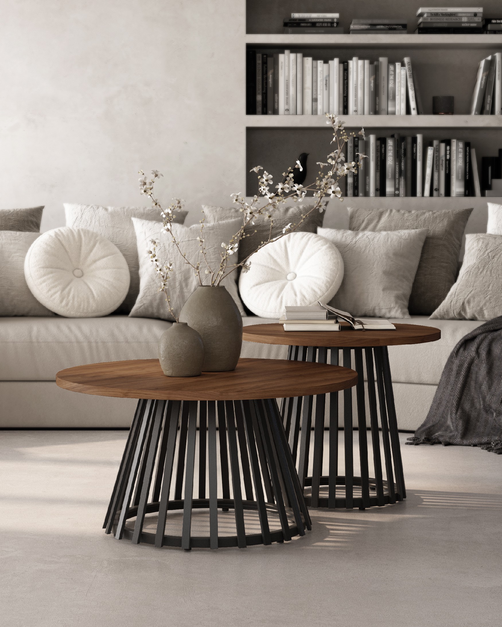 Delta round side table with java melamine top and black metal leg Ø 60 cm