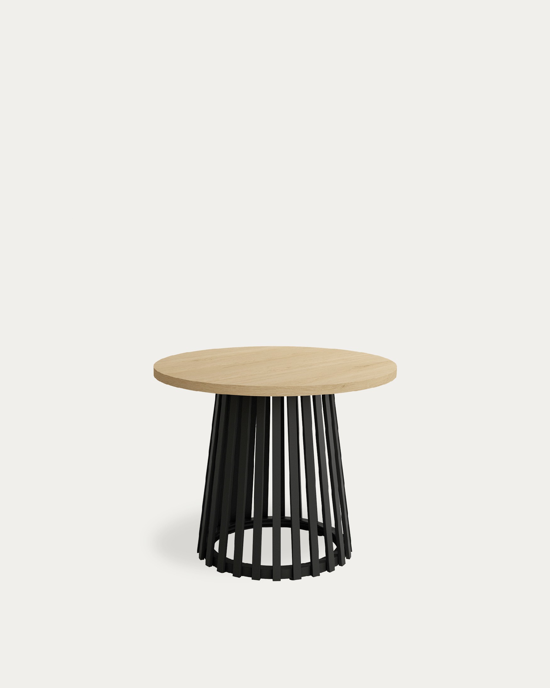 Delta round side table with natural oak melamine top and black metal leg Ø 60 cm