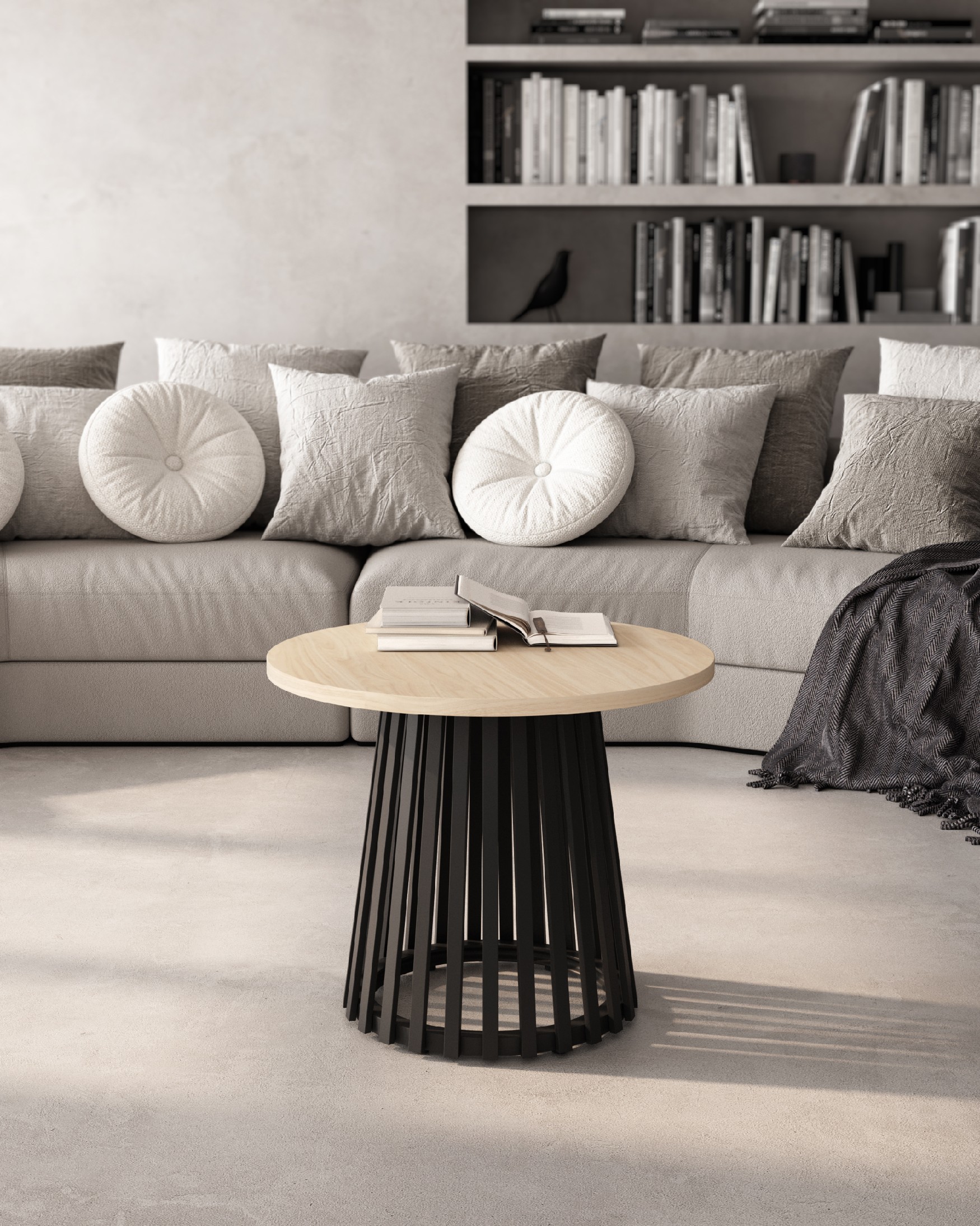 Table d'appoint Delta ronde avec plateau en mélamine alpine et pied en métal noir Ø 60 cm