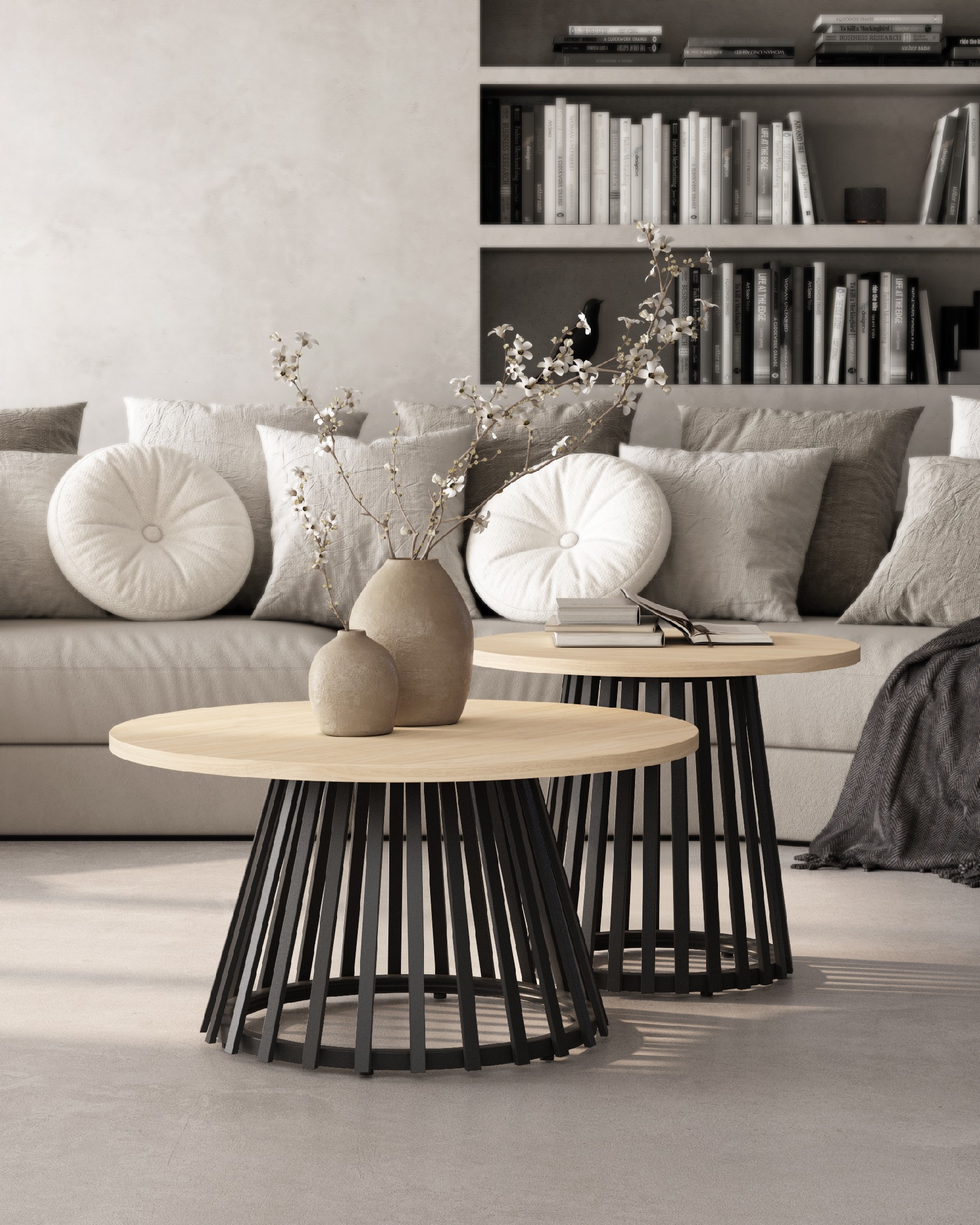 Table d'appoint Delta ronde avec plateau en mélamine alpine et pied en métal noir Ø 60 cm