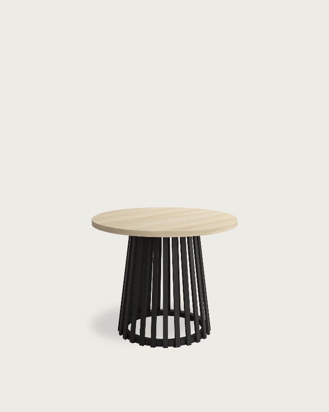 Delta round side table with an elm melamine top and black metal leg Ø 60 cm