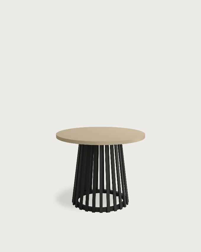 Delta round side table with pearl melamine top and black metal leg Ø 60 cm