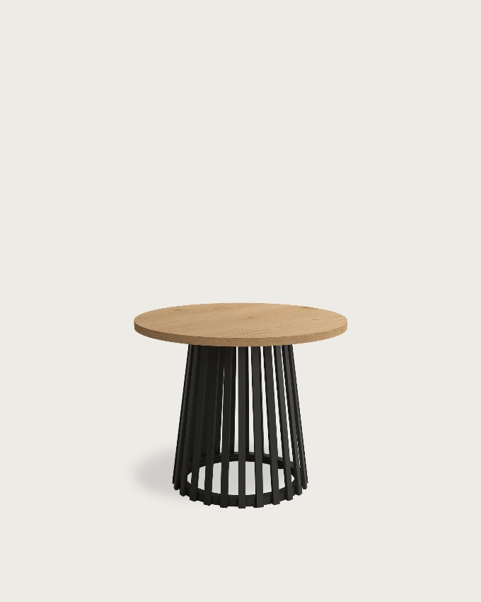 Delta round side table with oak melamine top and black metal leg Ø 60 cm