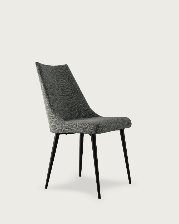 Denver chair with gray upholstery and black metal legs