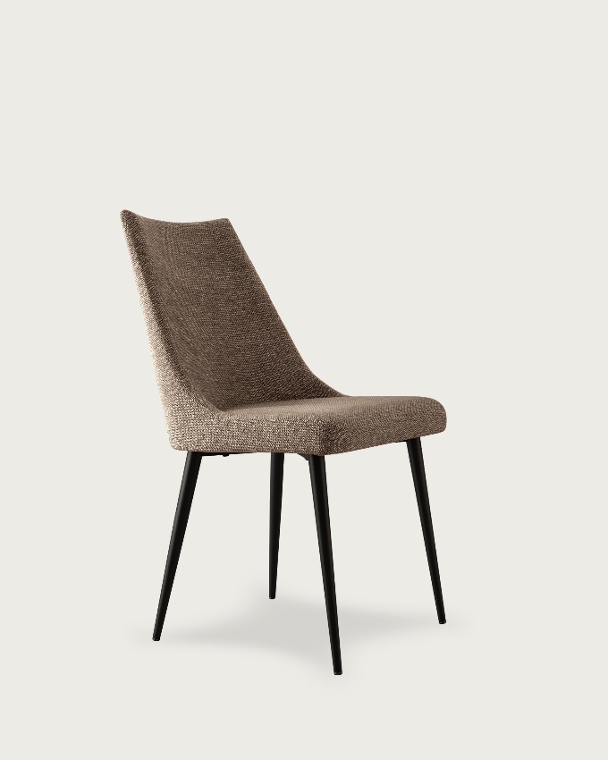 Denver chair with brown upholstery and black metal legs