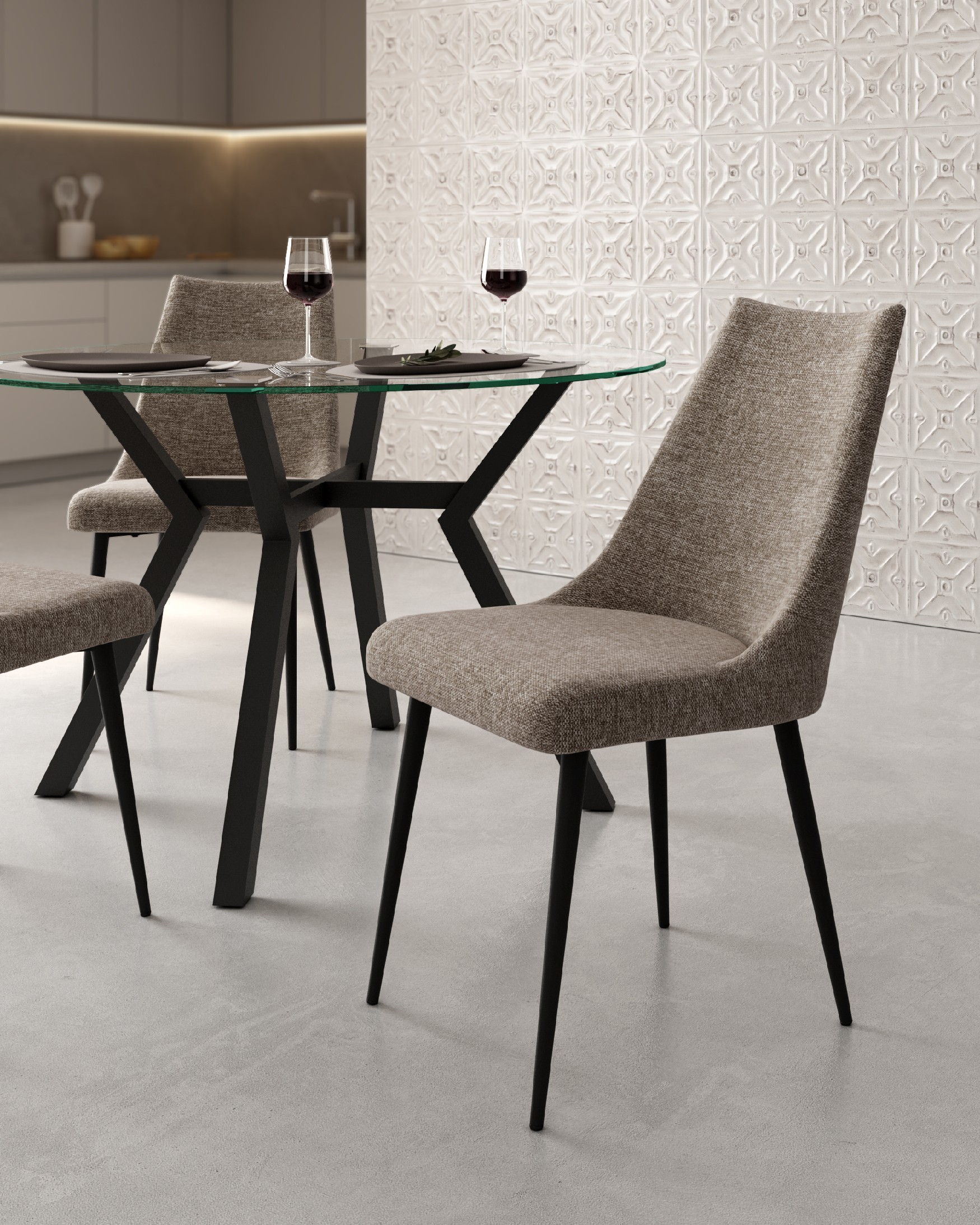 Denver chair with brown upholstery and black metal legs
