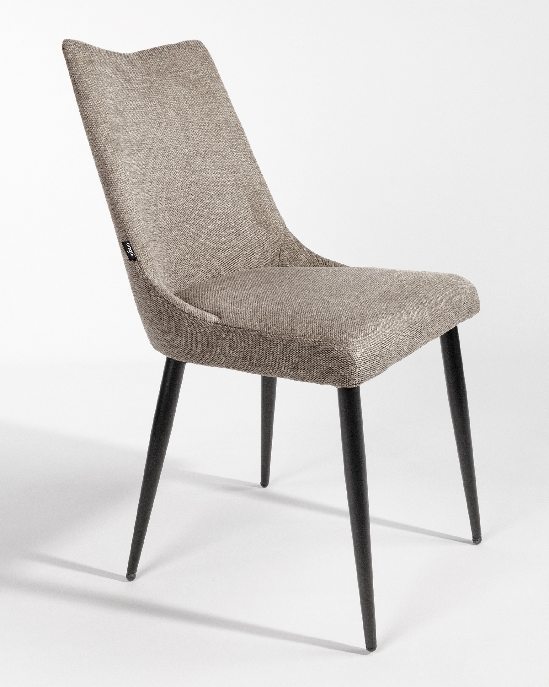 Denver chair with brown upholstery and black metal legs