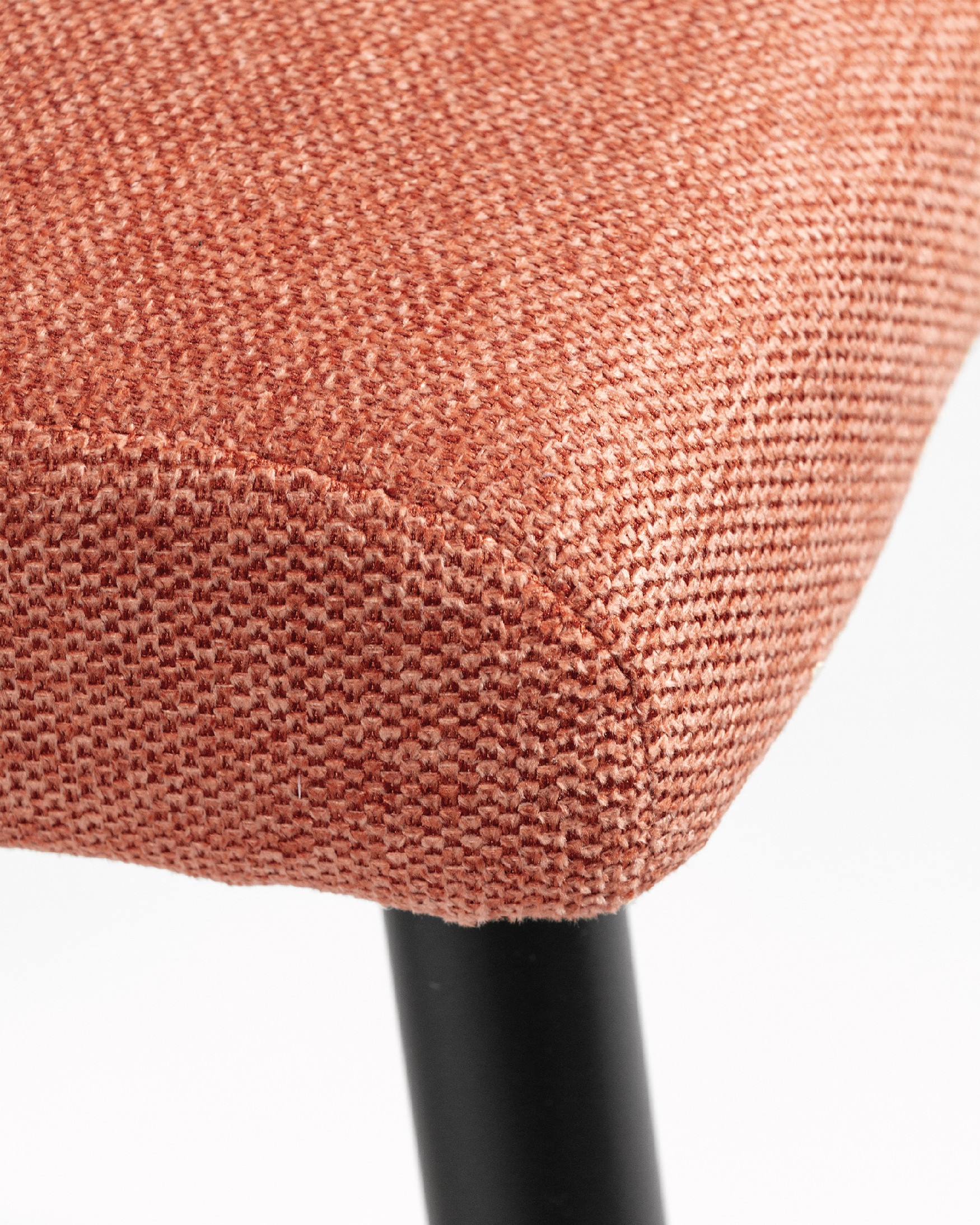 Denver chair with salmon upholstery and black metal legs