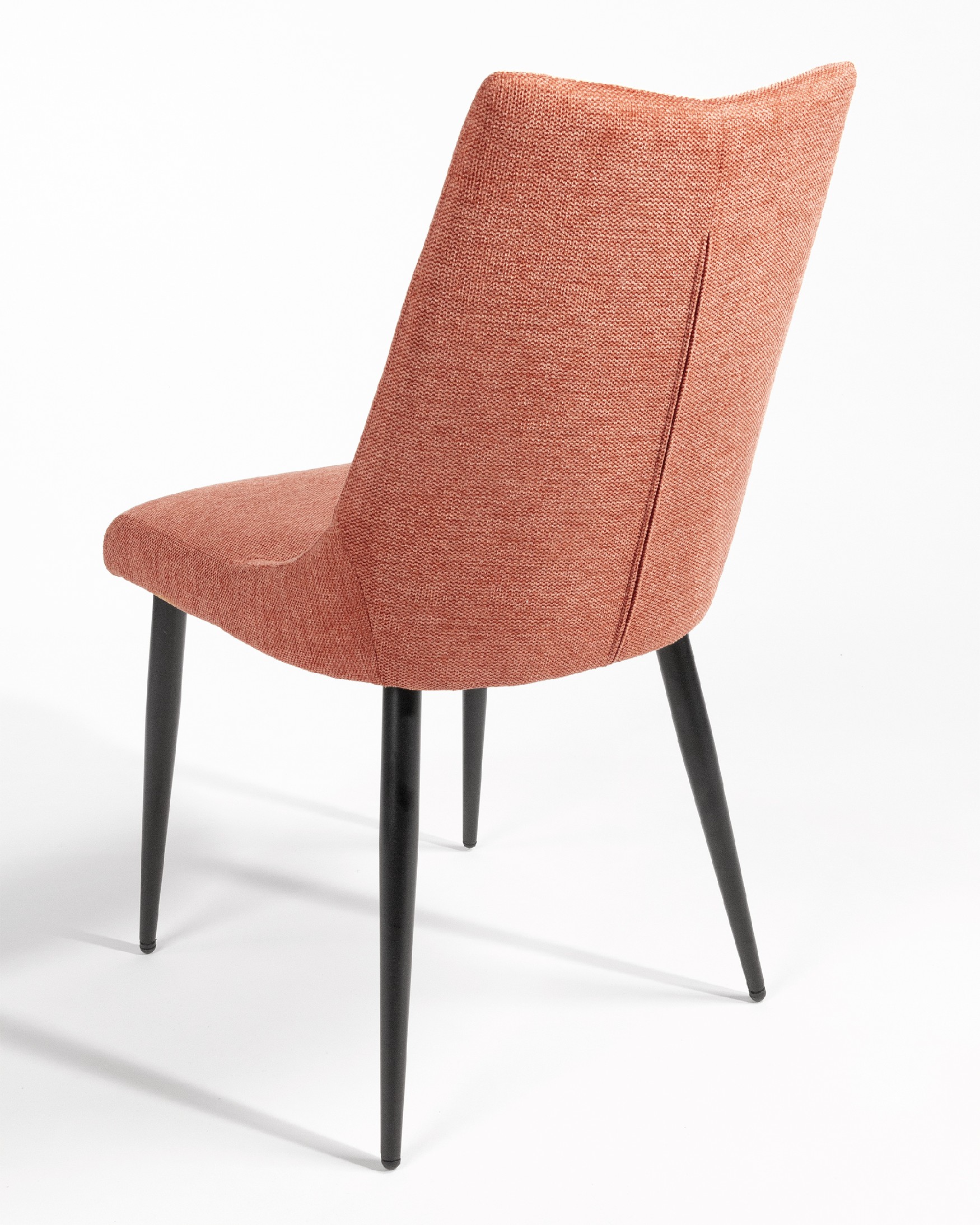 Denver chair with salmon upholstery and black metal legs