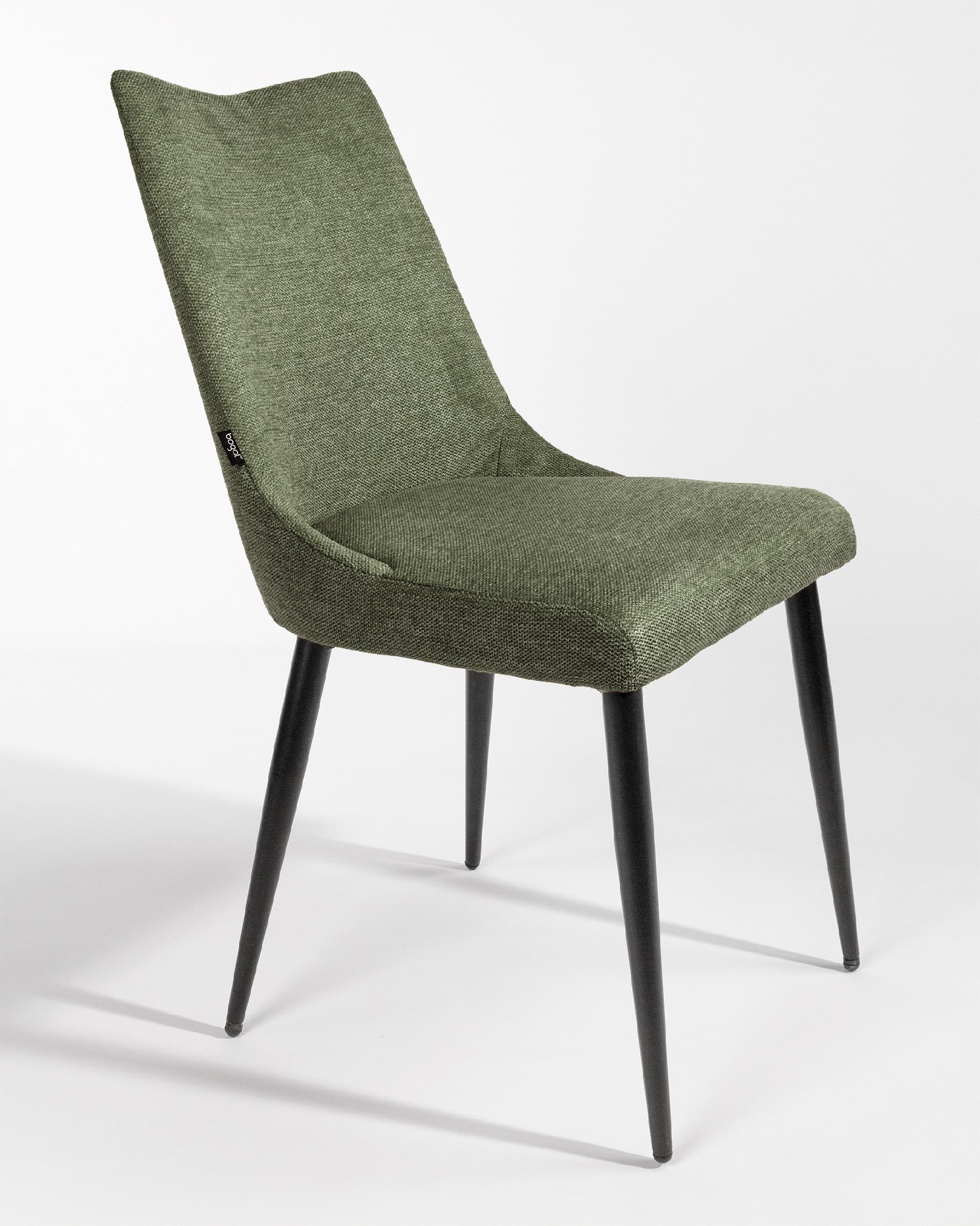 Chaise Denver avec rembourrage vert et pieds métalliques noirs