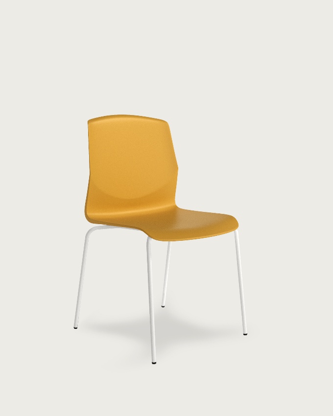 mustard polypropylene Derby chair with white metal legs