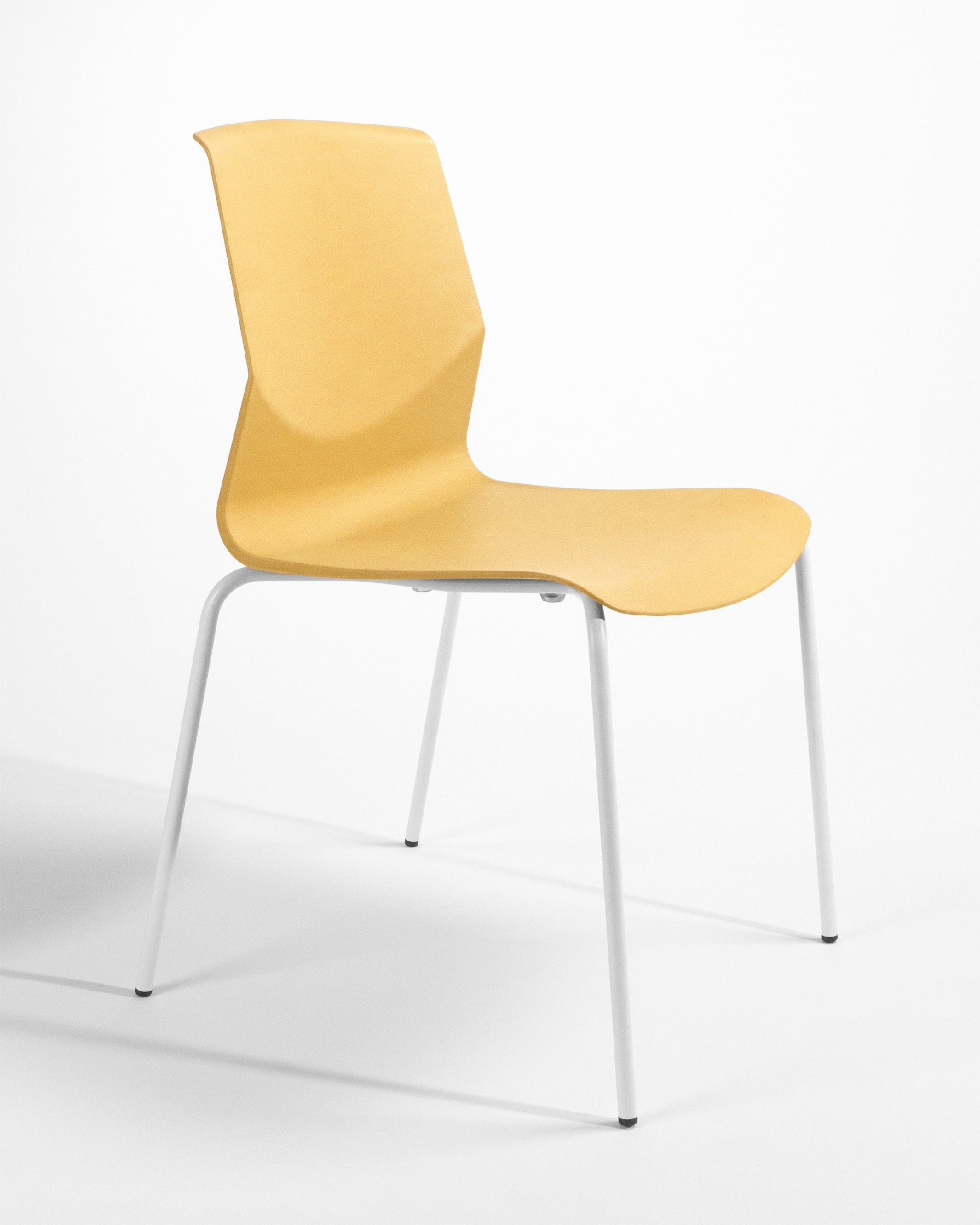 mustard polypropylene Derby chair with white metal legs