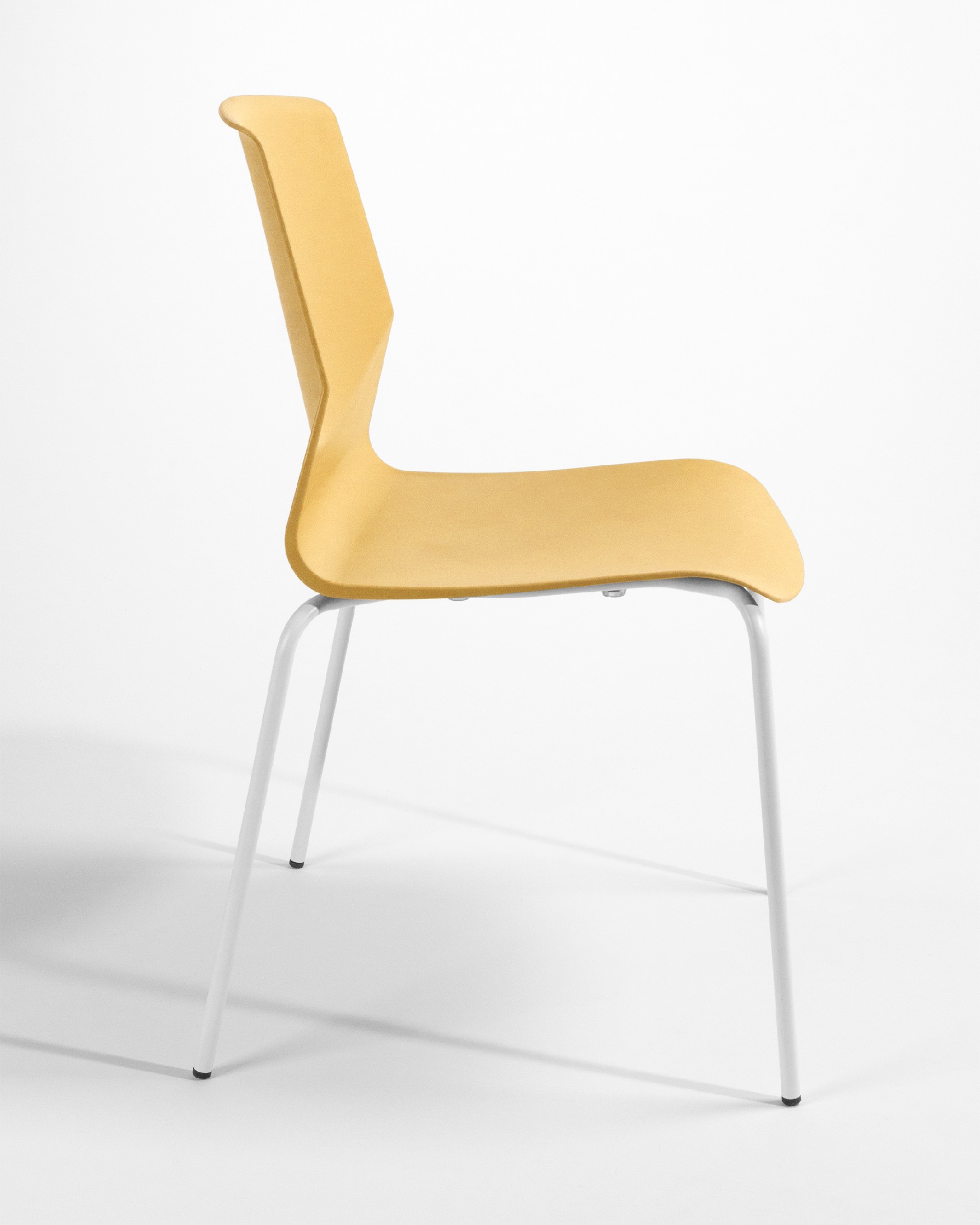 mustard polypropylene Derby chair with white metal legs