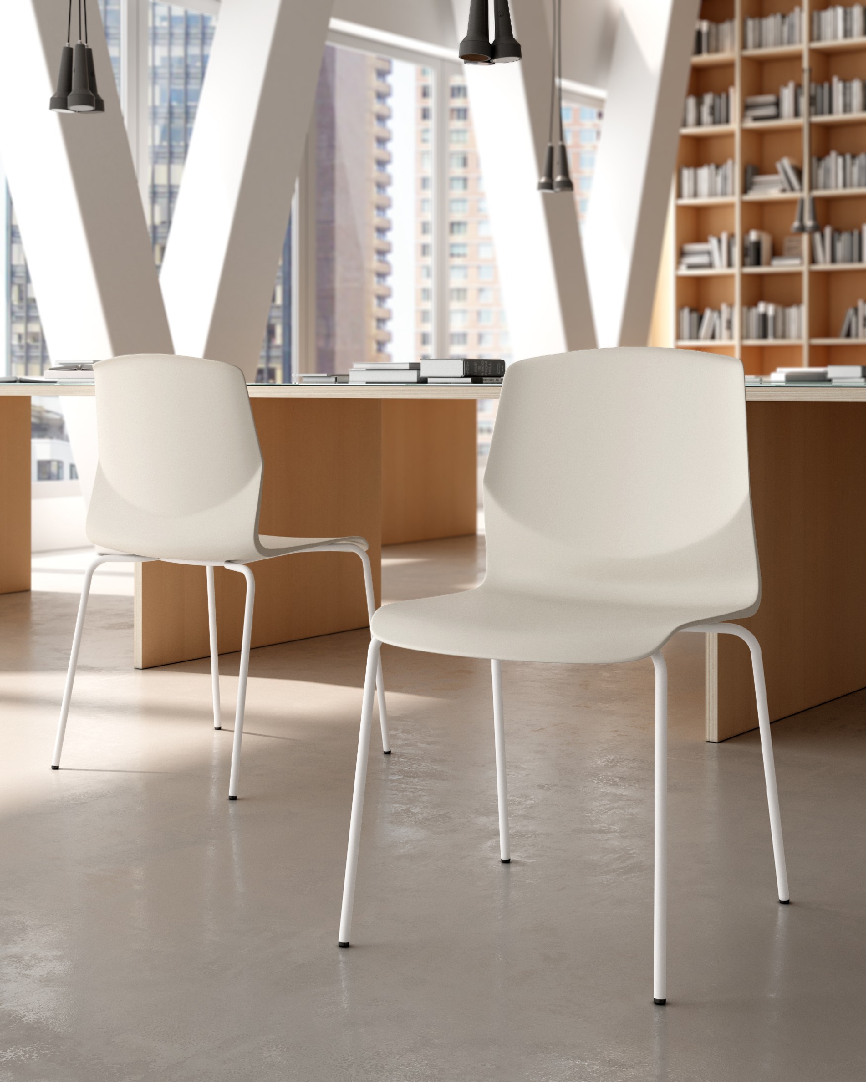Derby chair in pearl polypropylene with white metal legs
