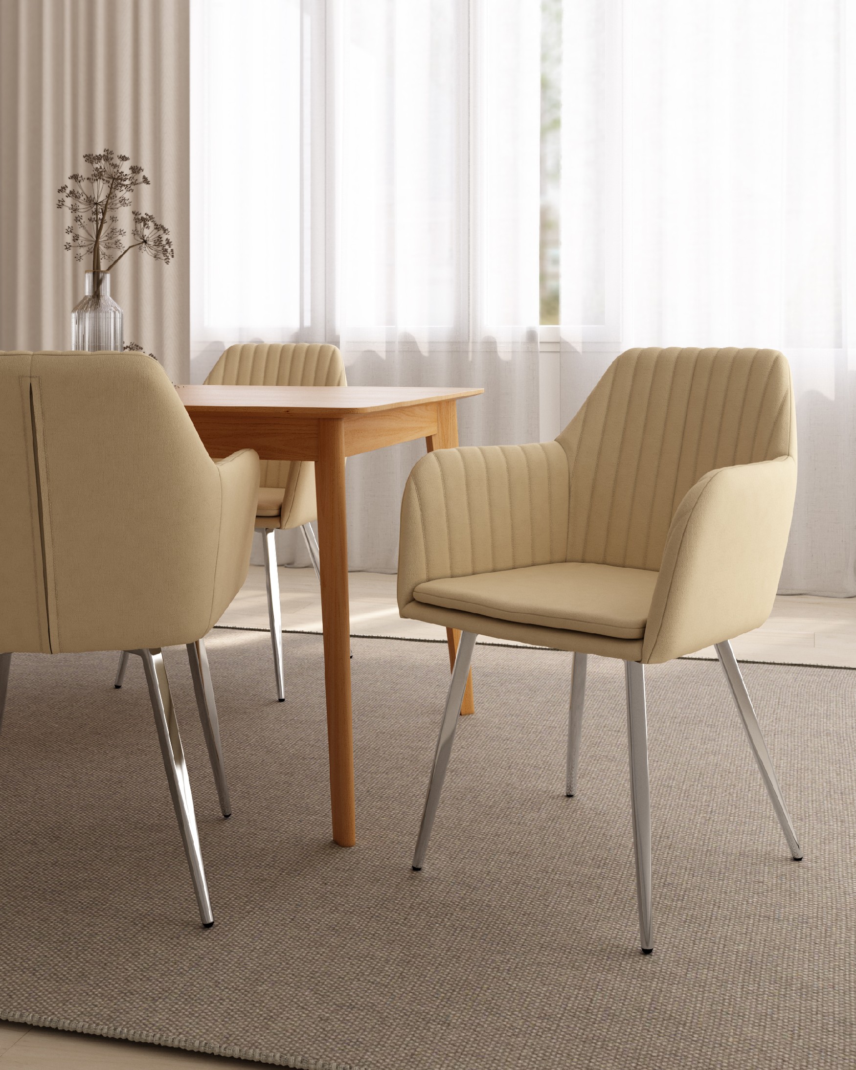 Detroit chair with cream upholstery and chrome legs