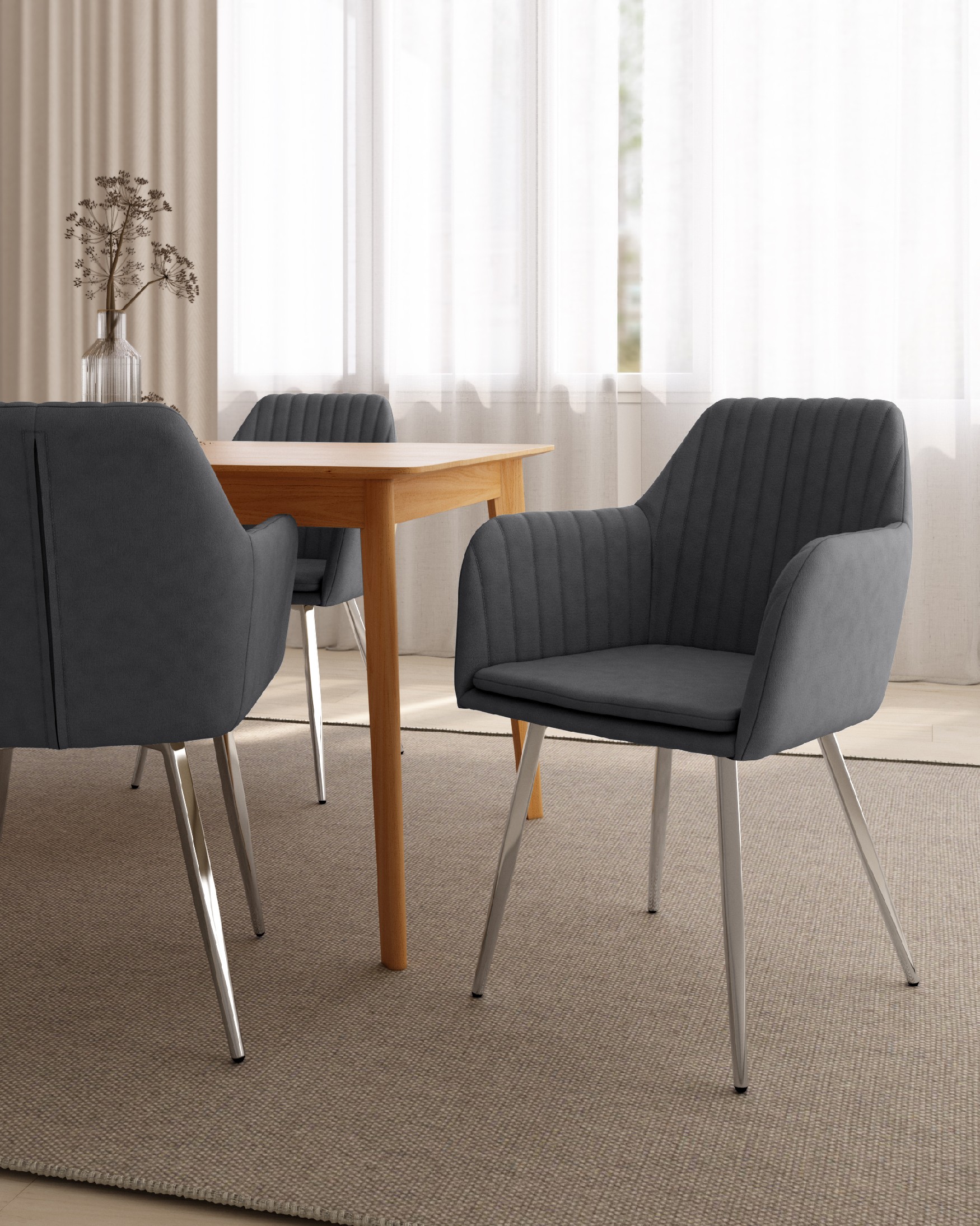 Chaise Detroit avec revêtement marengo et pieds chromés