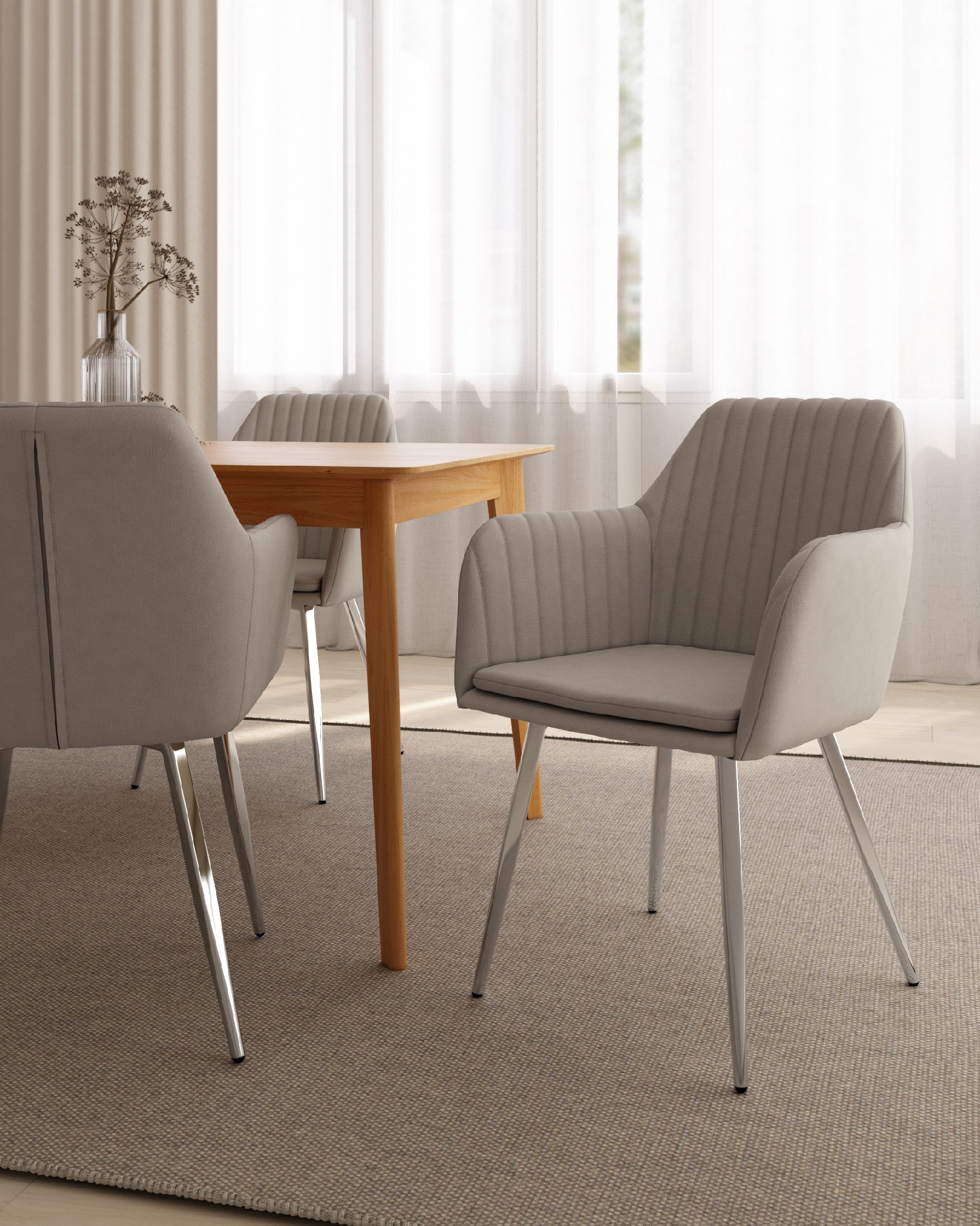 Detroit chair with pearl upholstery and chrome legs