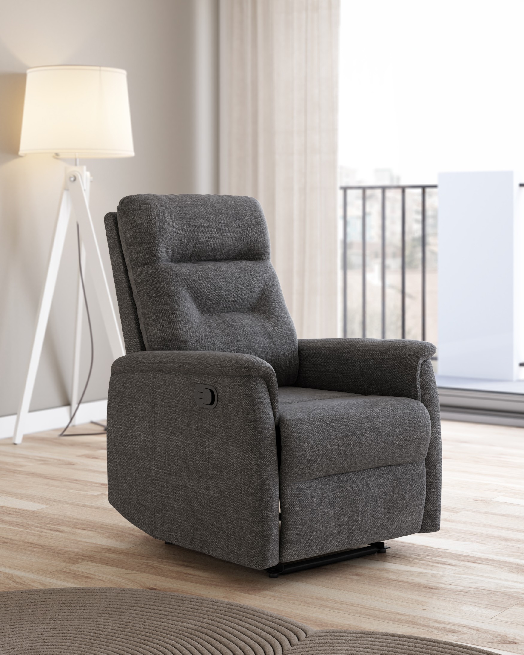 Manual recliner chair Diana with slate gray upholstery and black metal legs