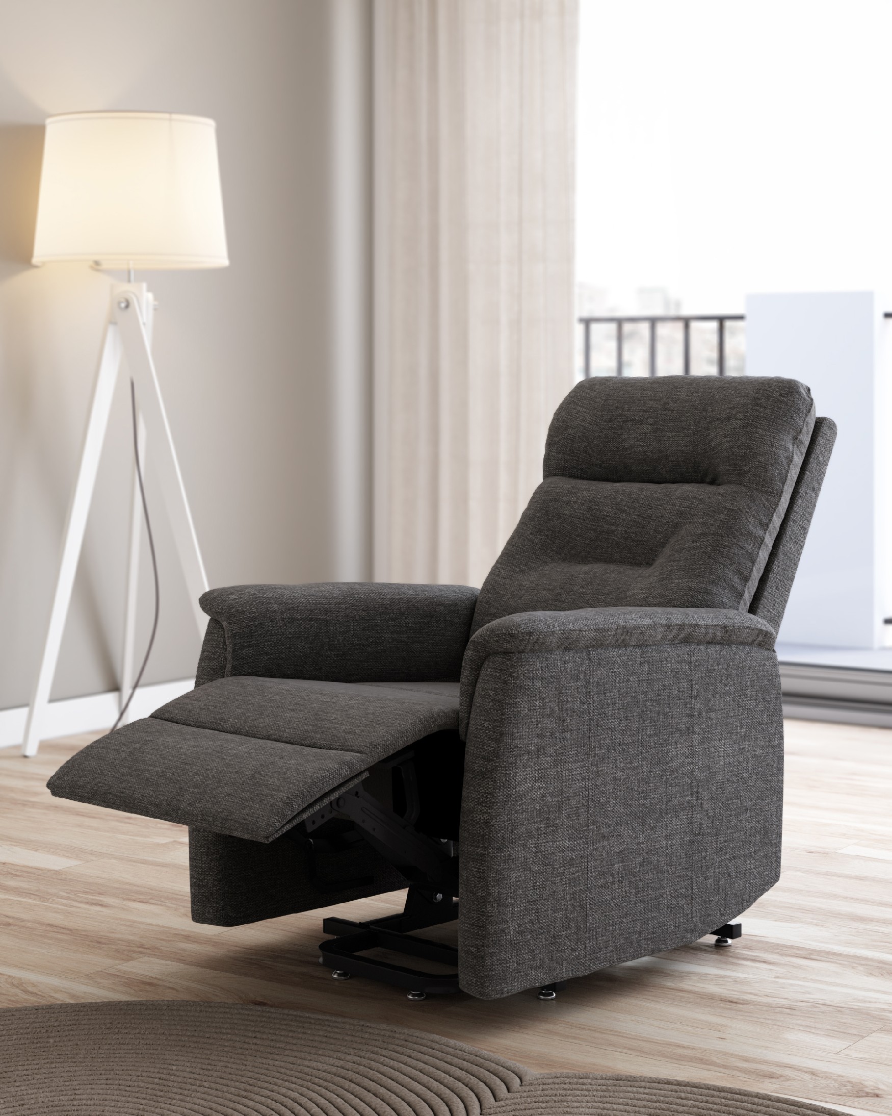 Manual recliner chair Diana with slate gray upholstery and black metal legs