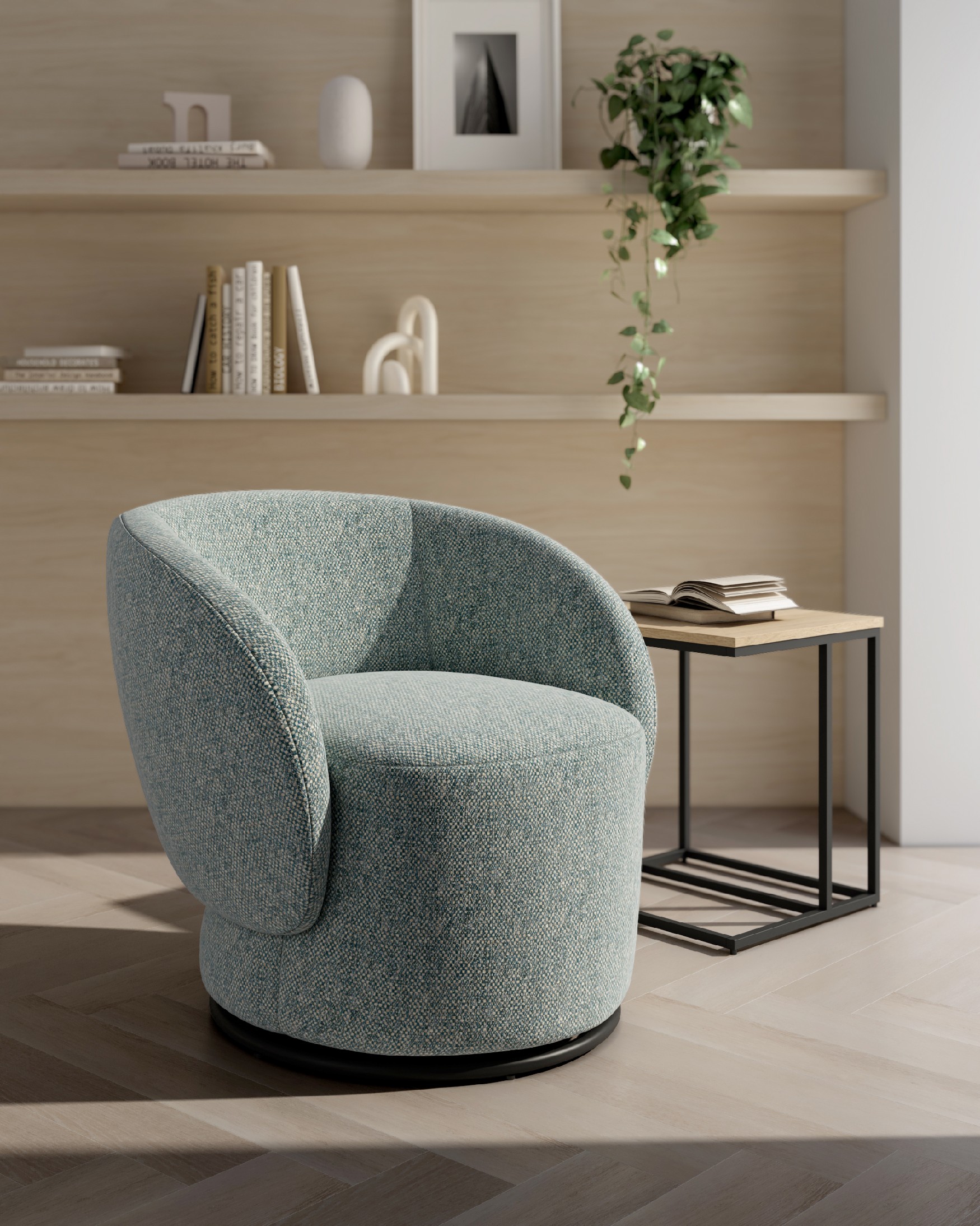 Fauteuil pivotant 360º Doria avec tapisserie bleue