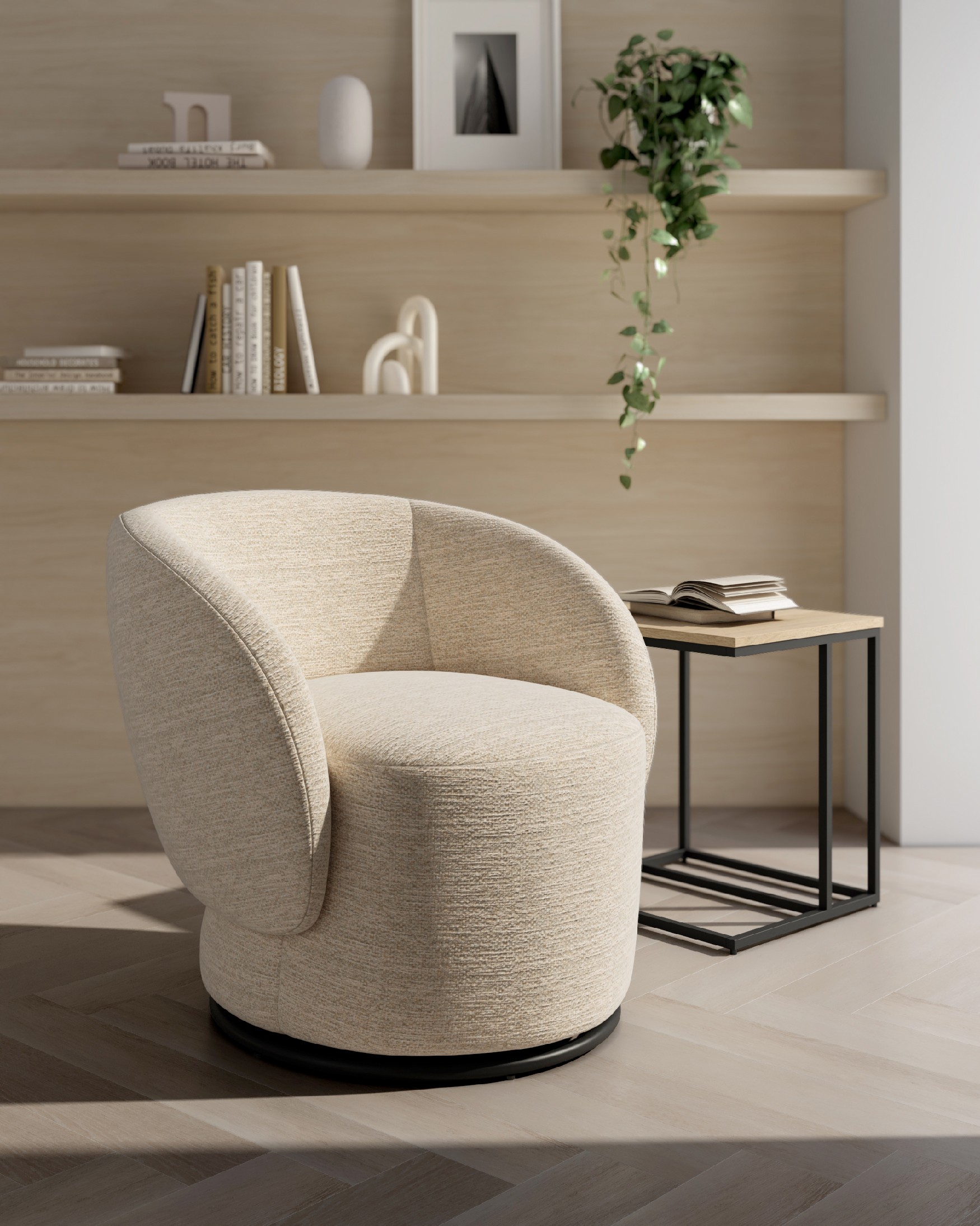 Swivel armchair 360º Doria with ivory upholstery