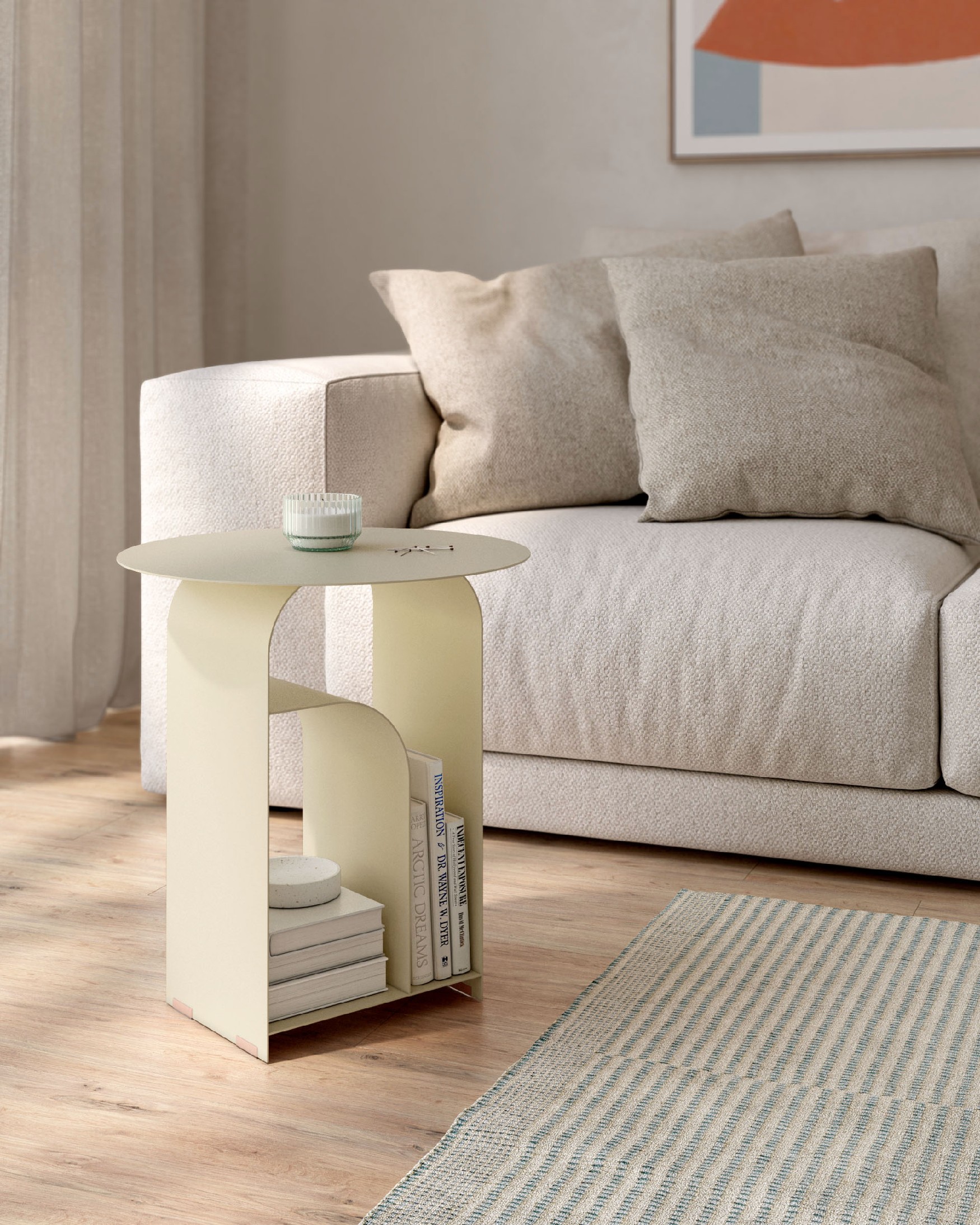 Table d'appoint ronde Dorian en métal laqué beige Ø 38 cm