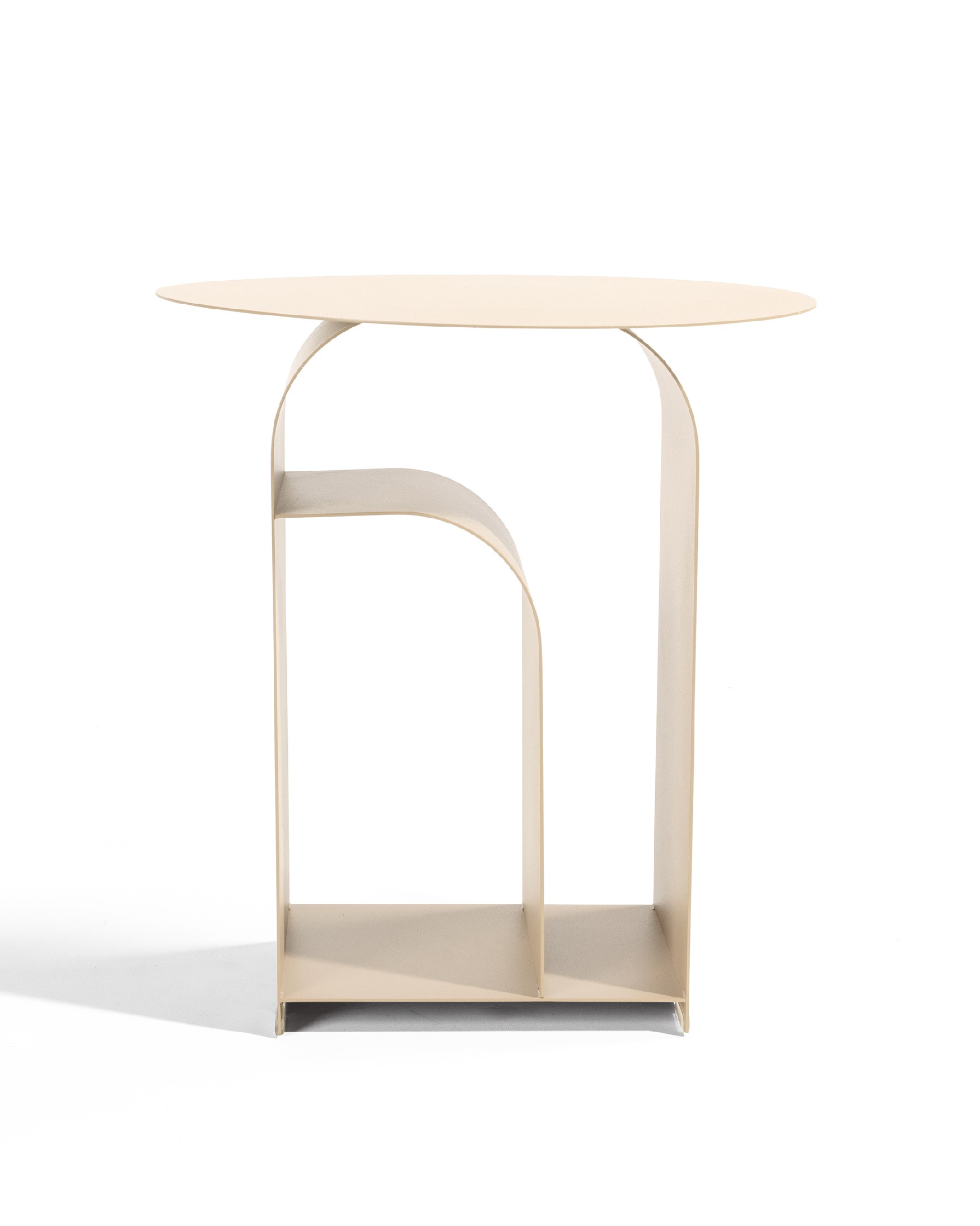 Table d'appoint ronde Dorian en métal laqué beige Ø 38 cm