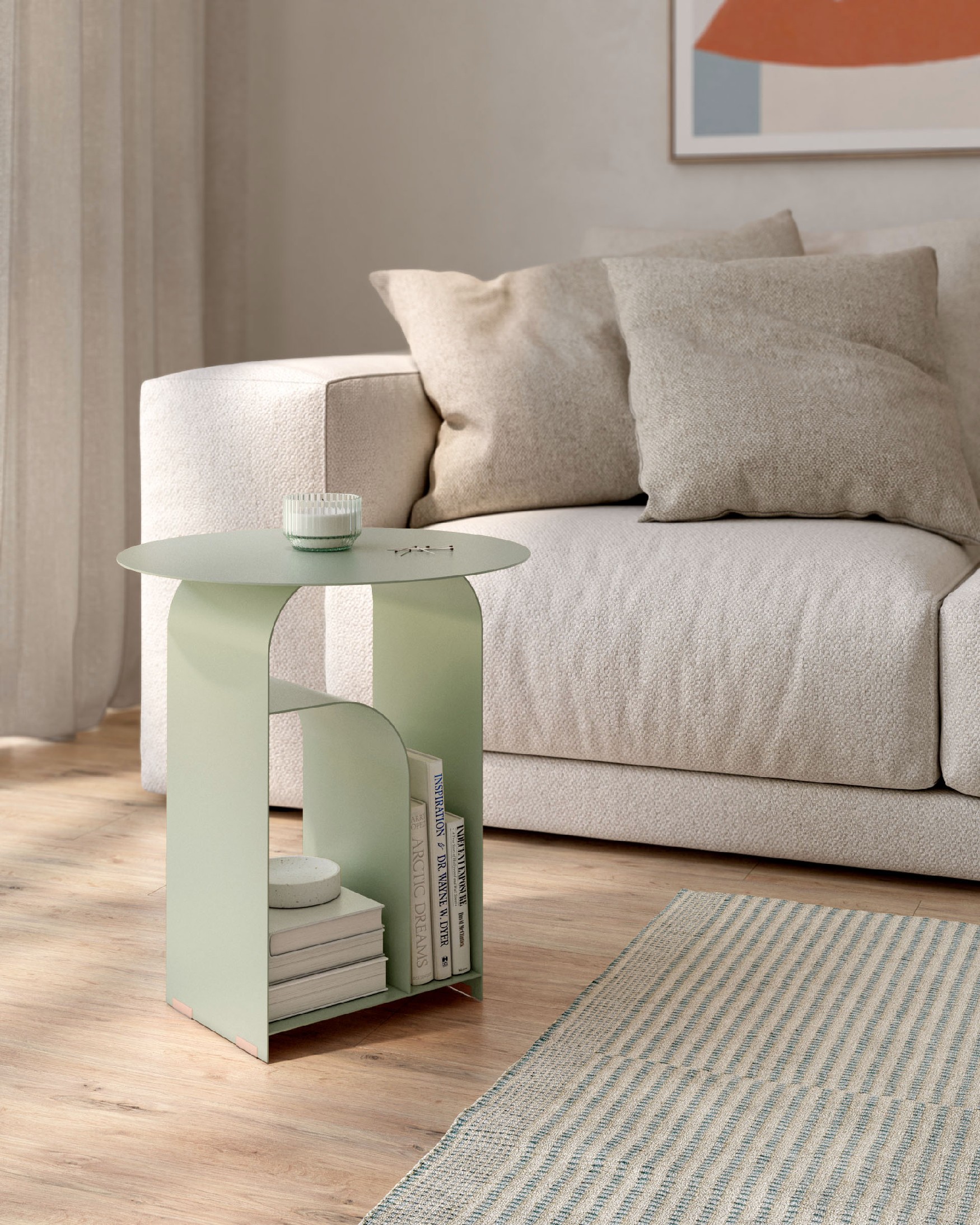 Table d'appoint ronde Dorian en métal laqué kaki Ø 38 cm