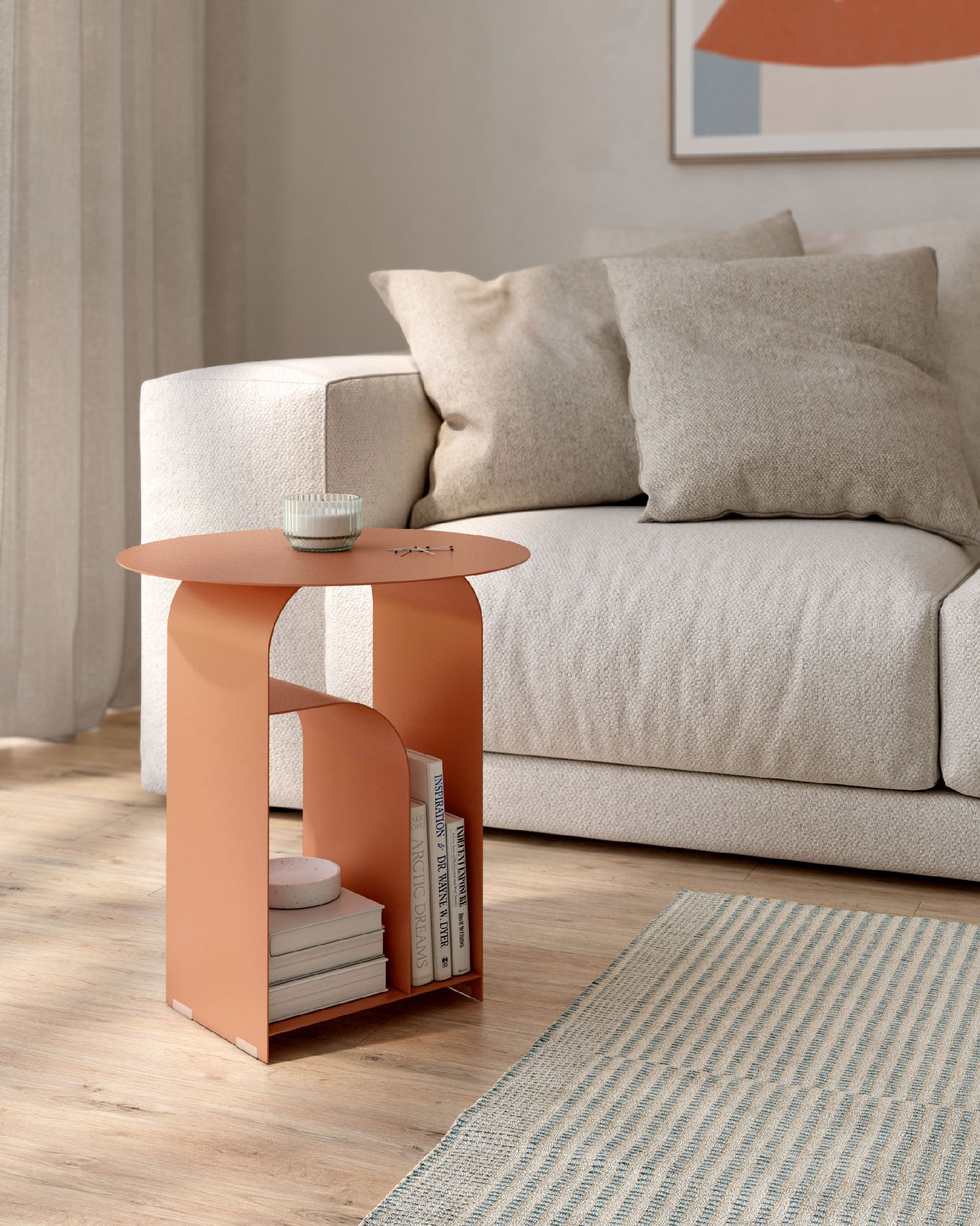 Dorian round side table in lacquered terracotta metal Ø 38 cm