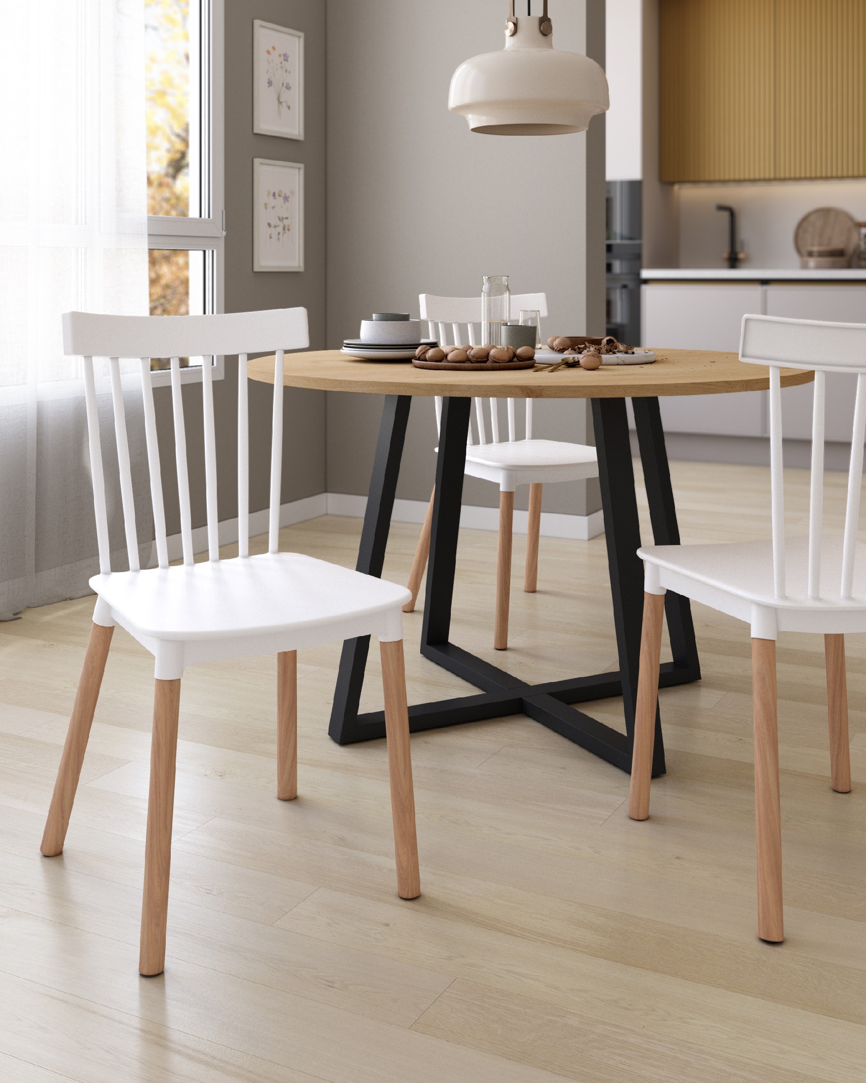 Silla Dublin con tapizado blanco y patas de haya
