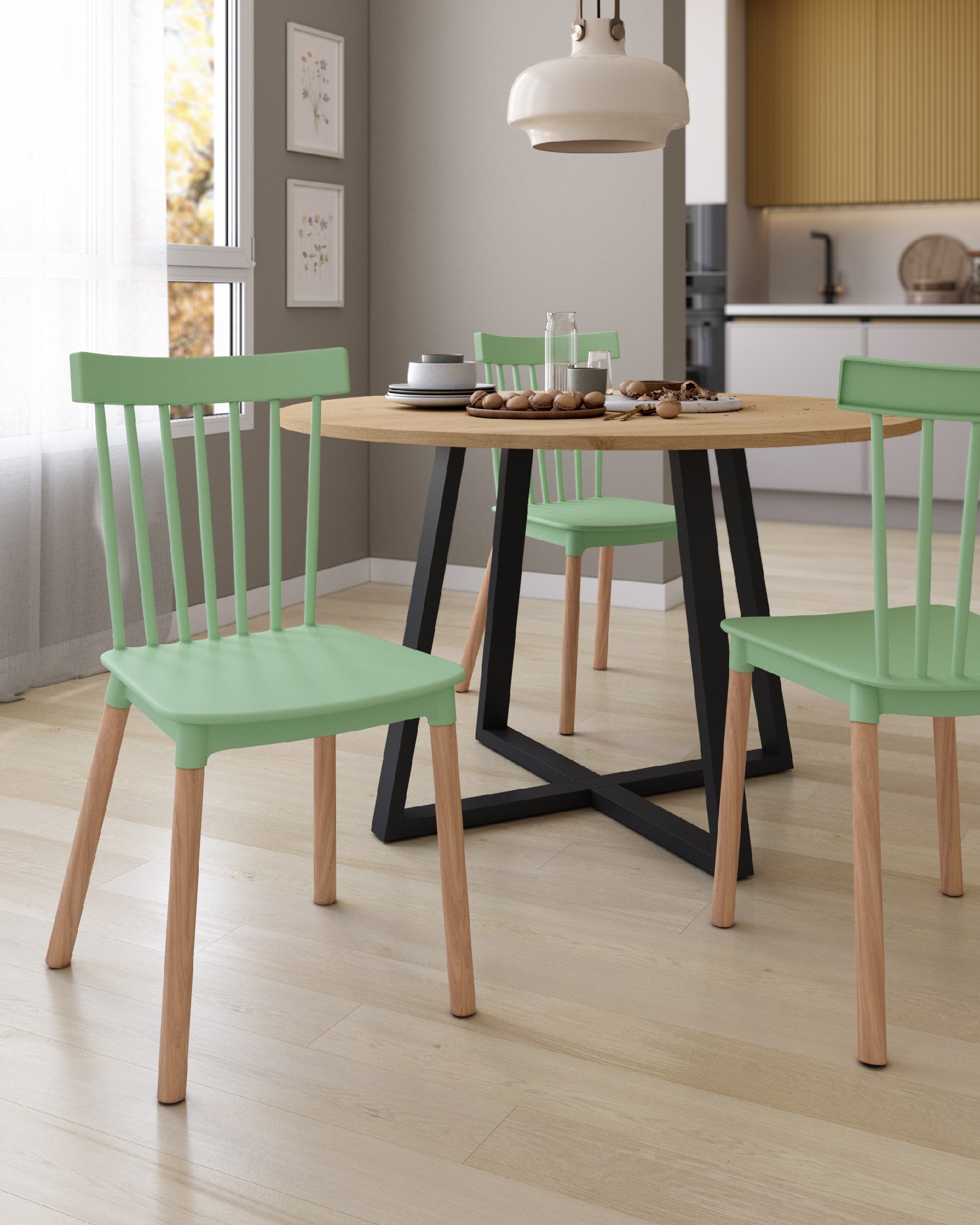Dublin chair with moss upholstery and beech legs