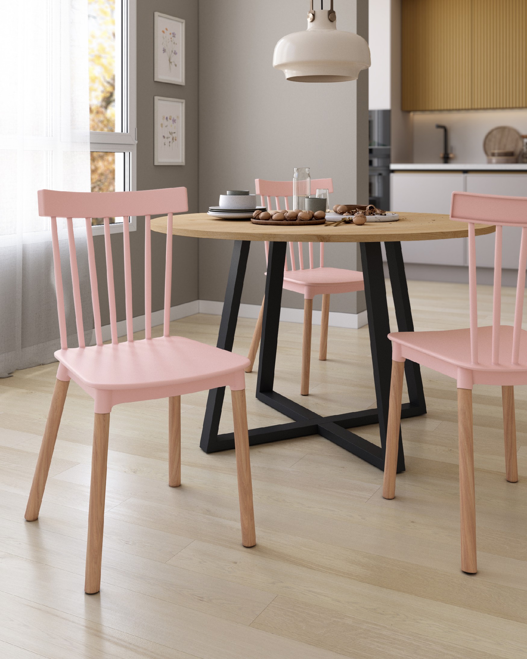 Silla Dublin con tapizado rosa y patas de haya