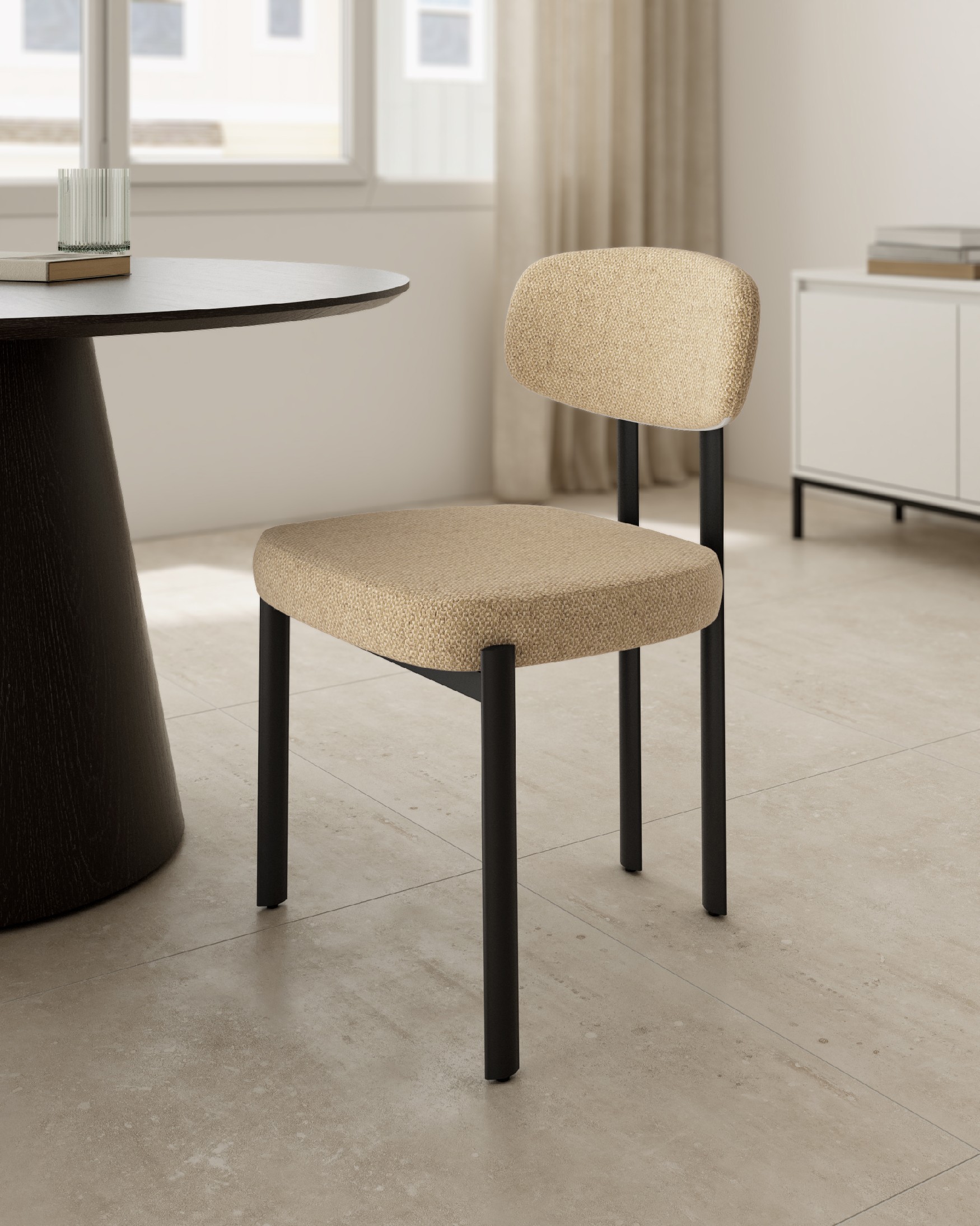 Durban chair with mustard upholstery and black metal legs