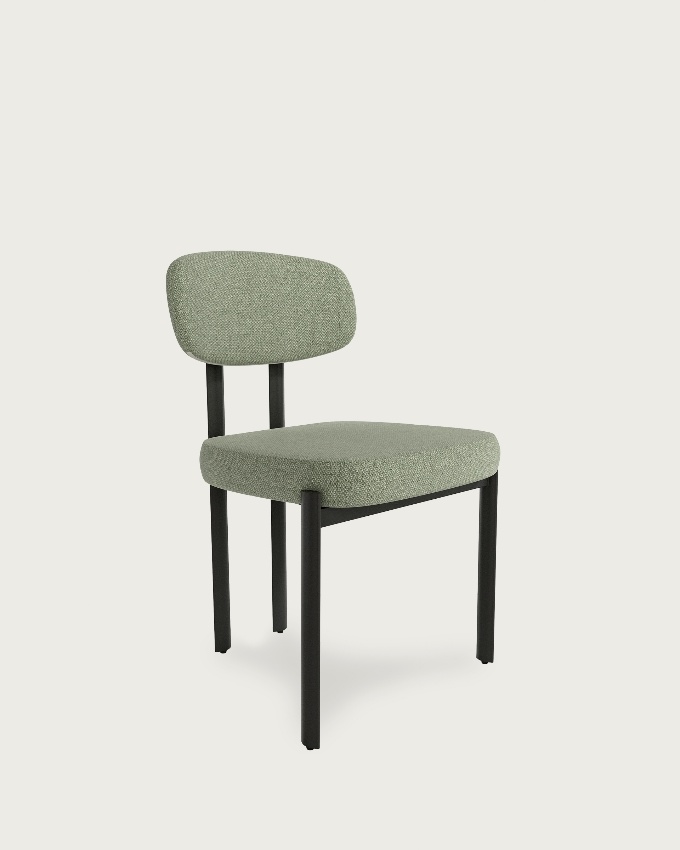 Silla Durban con tapizado verde y patas metálicas negras