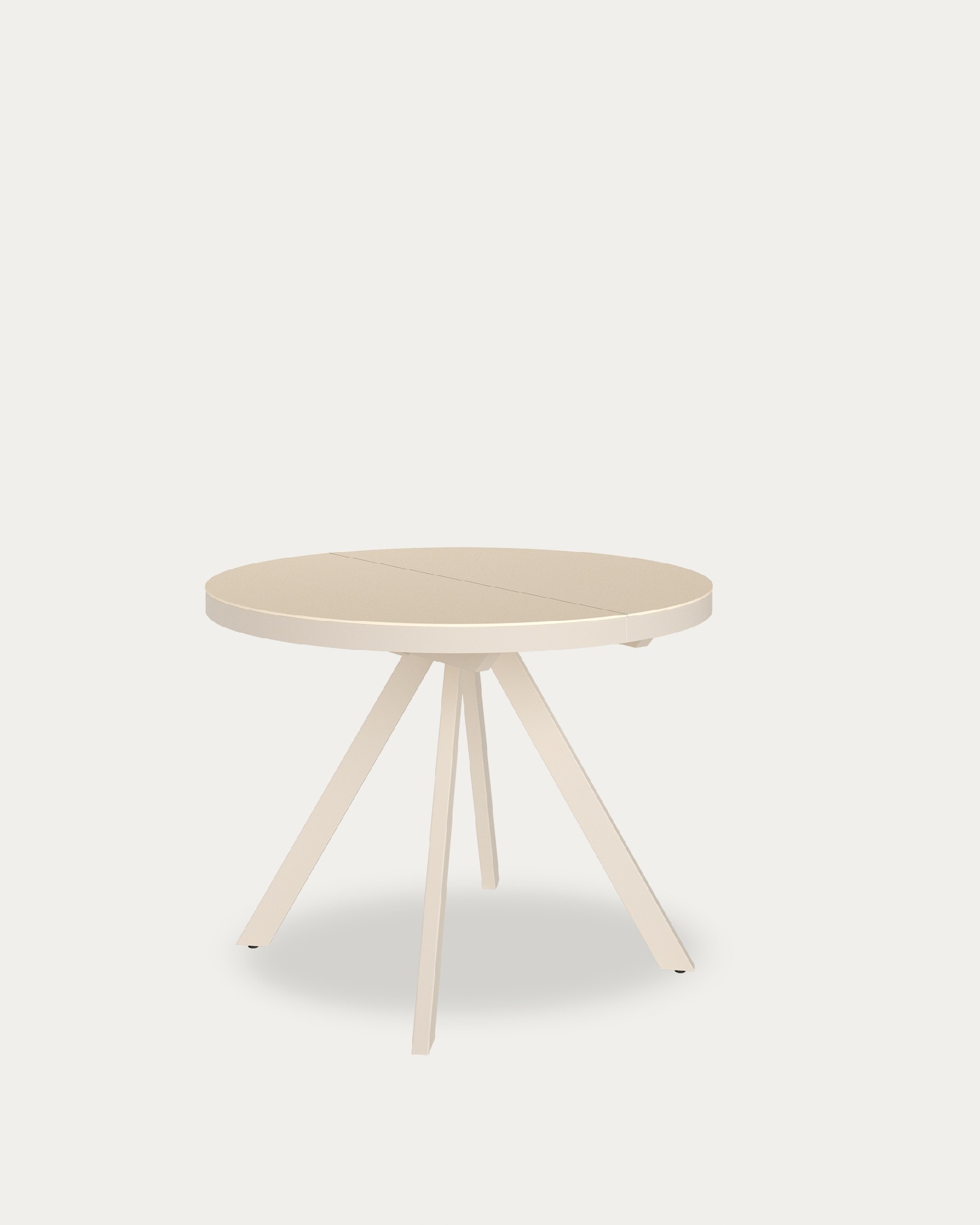 Ebro round extendable table with beige porcelain finish and ivory metal structure 100/130 cm