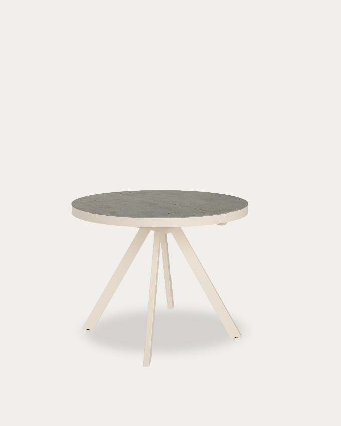 Ebro round extensible table with porcelain finish porland and ivory metal structure 120/160 cm