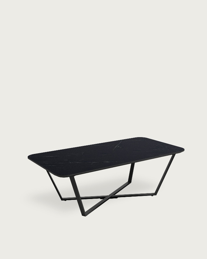 Egeo rectangular side table with black metal frame and marquina MDF finish 120 x 60 cm