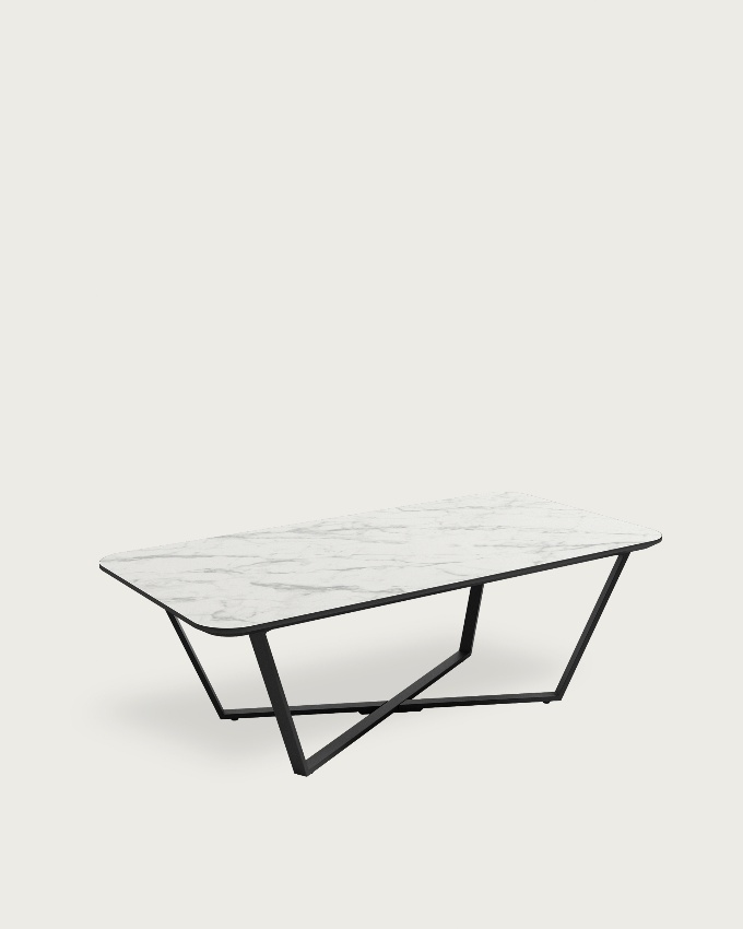 Egeo rectangular side table with MDF carrara finish and black metal structure 120 x 60 cm