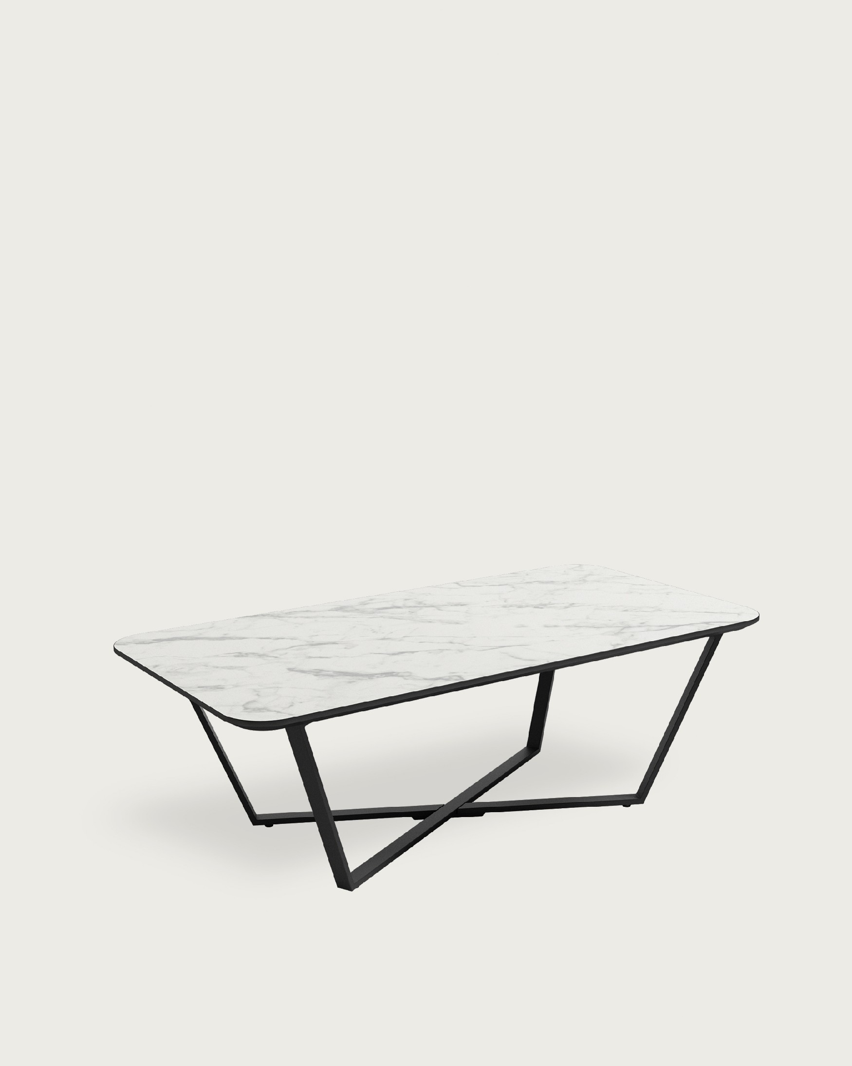 Table d'appoint Egeo rectangulaire avec finition MDF Carrare et structure métallique noire 120 x 60 cm