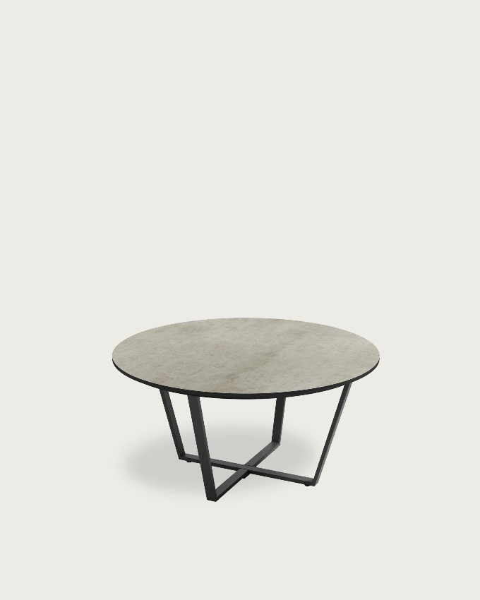 Round Egeo auxiliary table with porland MDF finish and black metal structure Ø 80 cm