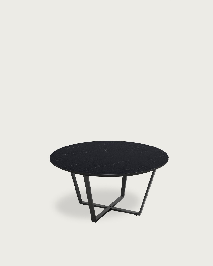 Round Egeo side table with marquina MDF finish and black metal structure Ø 80 cm