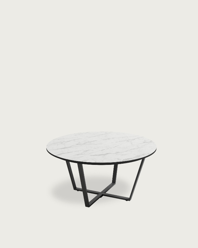 Egeo round side table with Carrara MDF finish and black metal structure Ø 80 cm