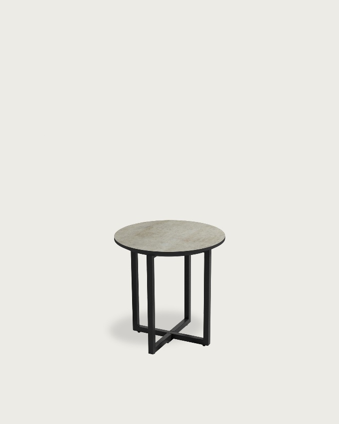 Egeo round side table with MDF porland finish and black metal structure Ø 40 cm