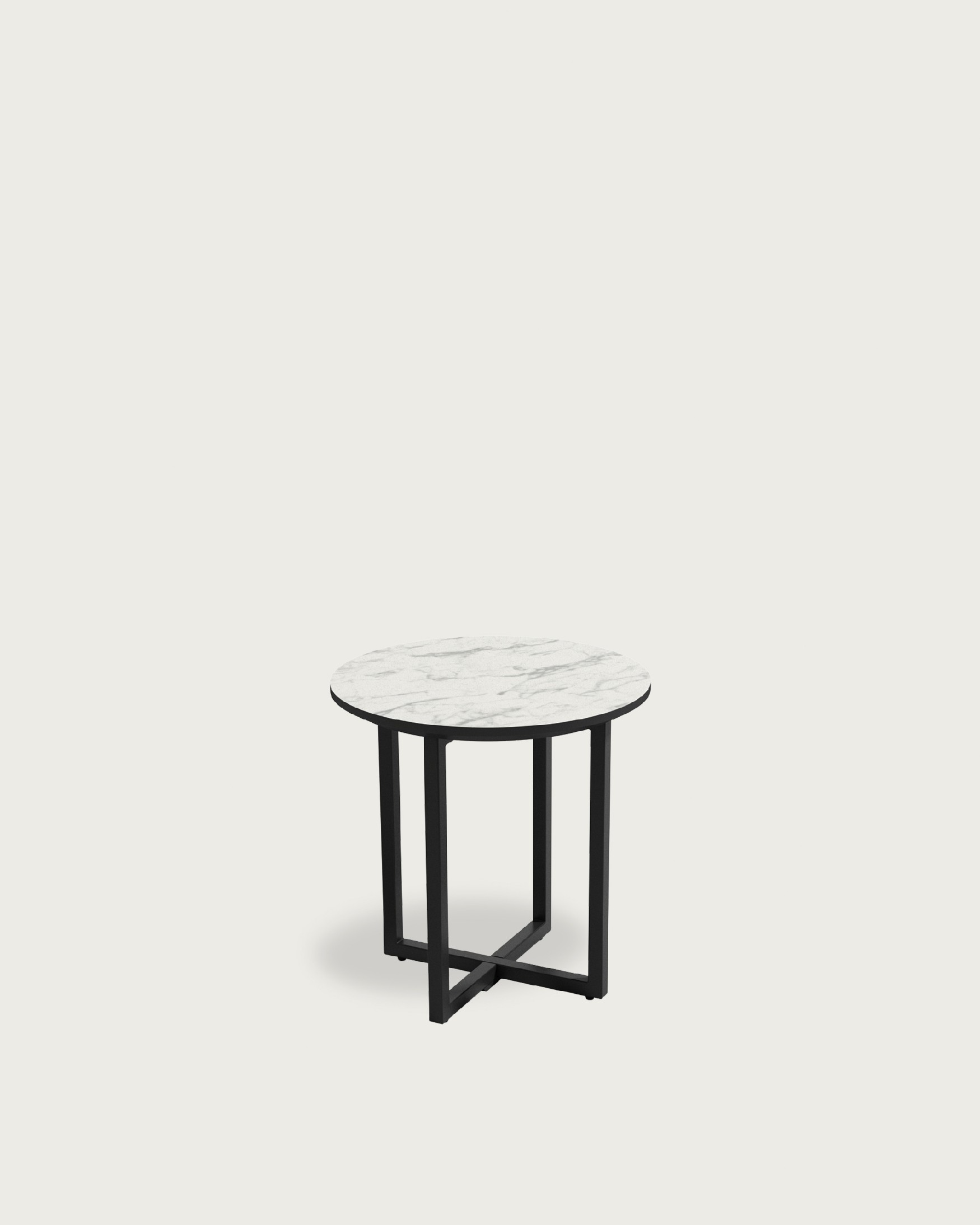Mesa auxiliar Egeo redonda con acabado MDF carrara y estructura metálica negra Ø 40 cm