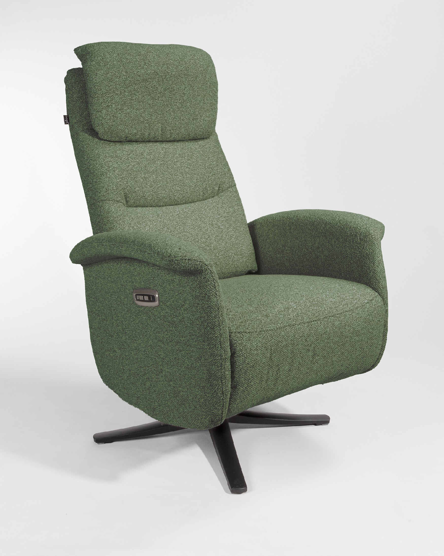 Elia electric reclining swivel armchair with green upholstery and black metal base (2 motors)