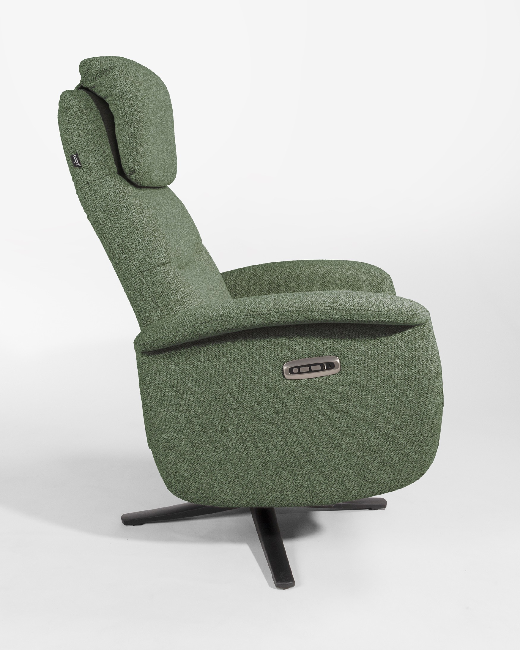 Elia electric reclining swivel armchair with green upholstery and black metal base (2 motors)
