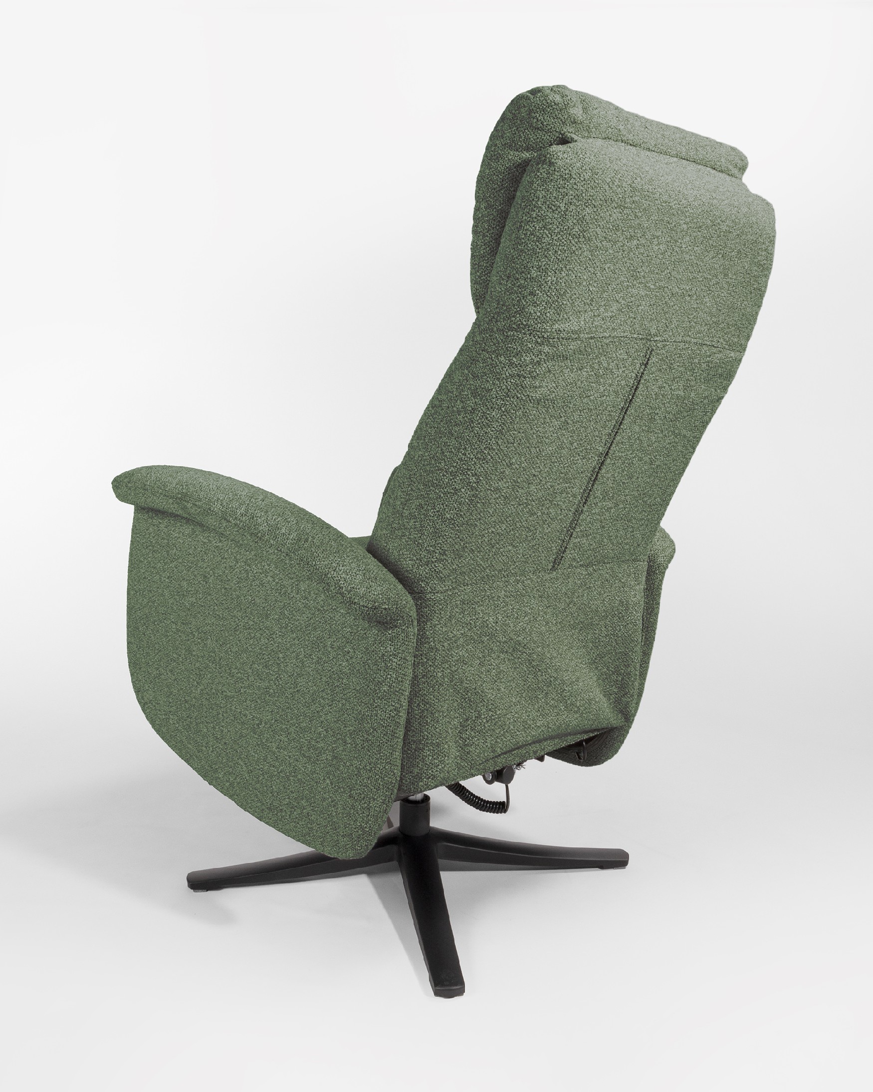 Elia electric reclining swivel armchair with green upholstery and black metal base (2 motors)