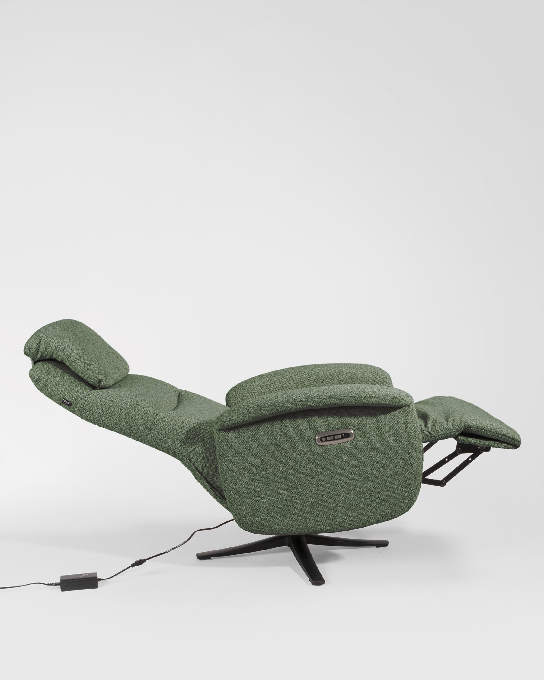 Elia electric reclining swivel armchair with green upholstery and black metal base (2 motors)