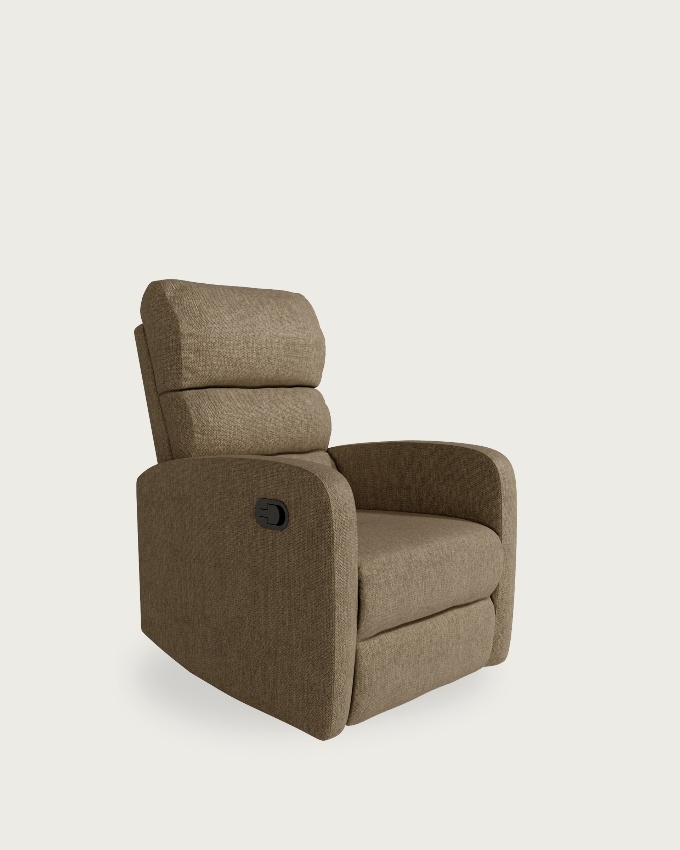 Manual recliner chair Elsa with earth upholstery and black metal legs