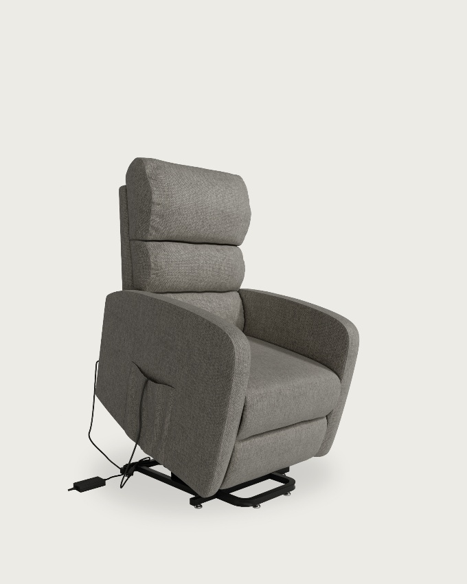 Electric power lift recliner chair Elsa with gray upholstery and black metal legs